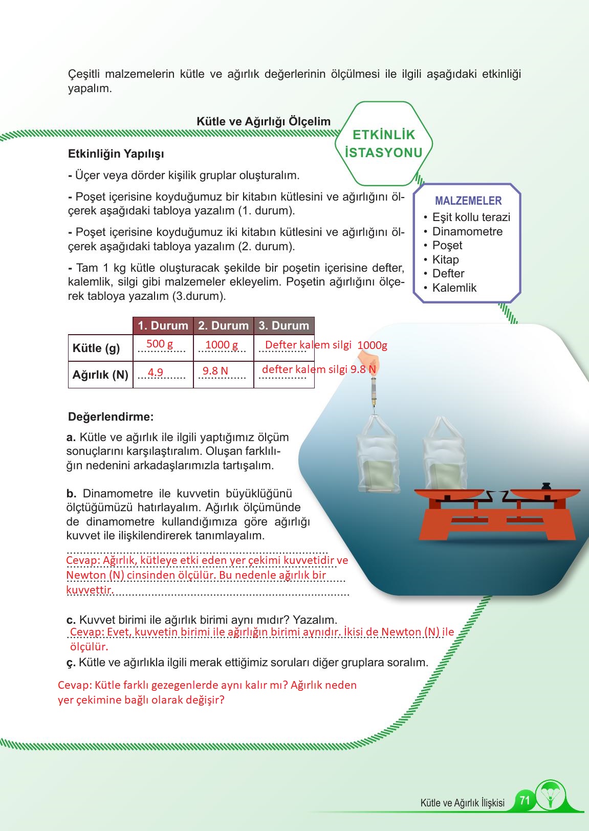 5. Sınıf Meb Yayınları Fen Bilimleri Ders Kitabı Sayfa 71 Cevapları