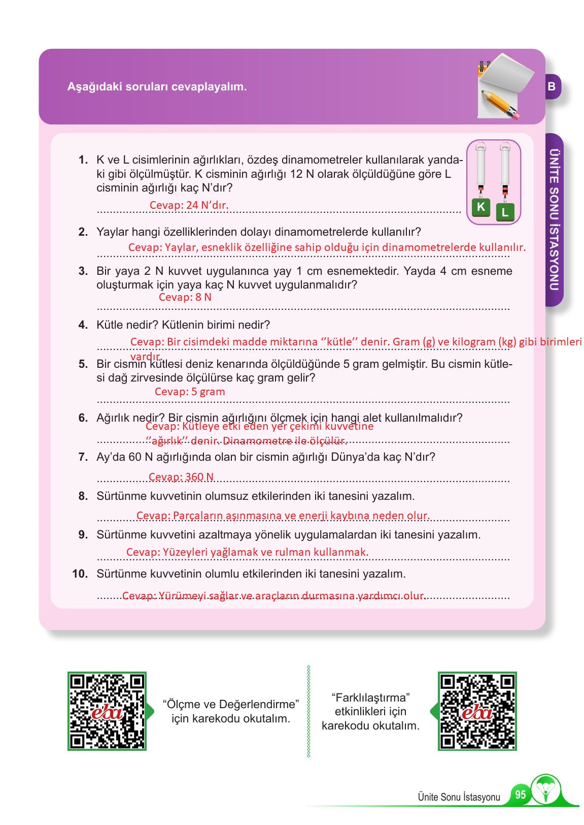 5. Sınıf Meb Yayınları Fen Bilimleri Ders Kitabı Sayfa 95 Cevapları