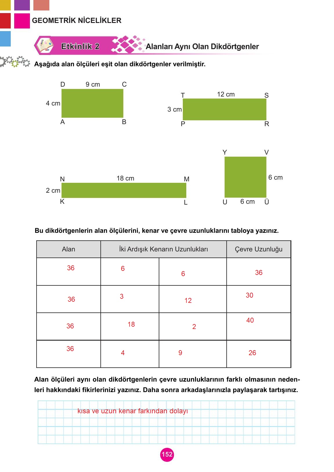 5. Sınıf Meb Yayınları Matematik Ders Kitabı Sayfa 152 Cevapları