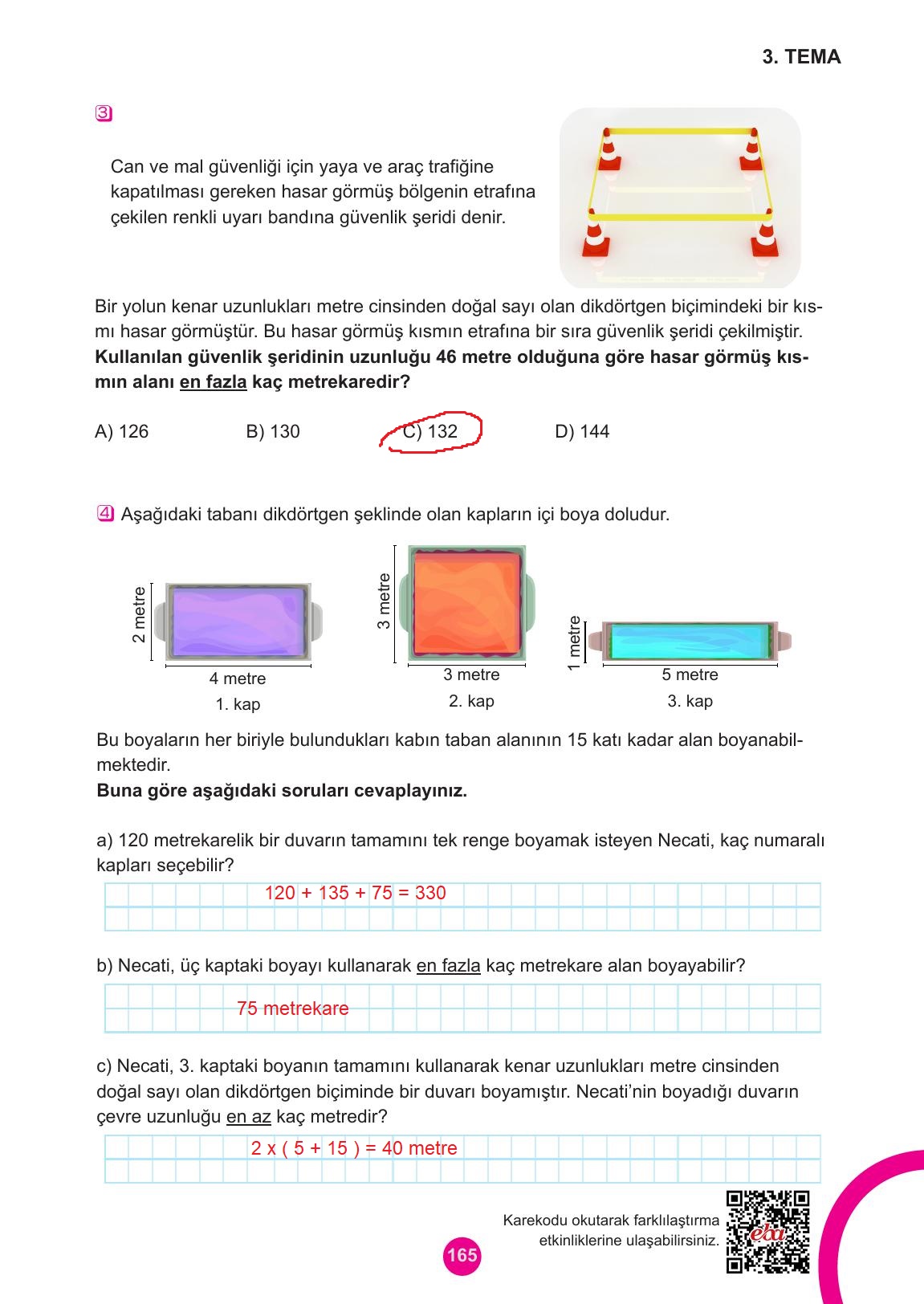5. Sınıf Meb Yayınları Matematik Ders Kitabı Sayfa 165 Cevapları