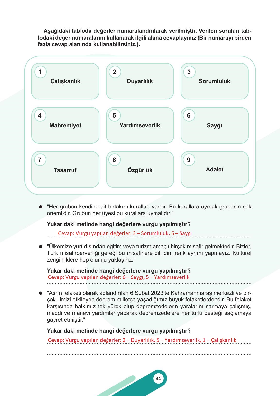 5. Sınıf Meb Yayınları Sosyal Bilgiler Ders Kitabı Sayfa 44 Cevapları