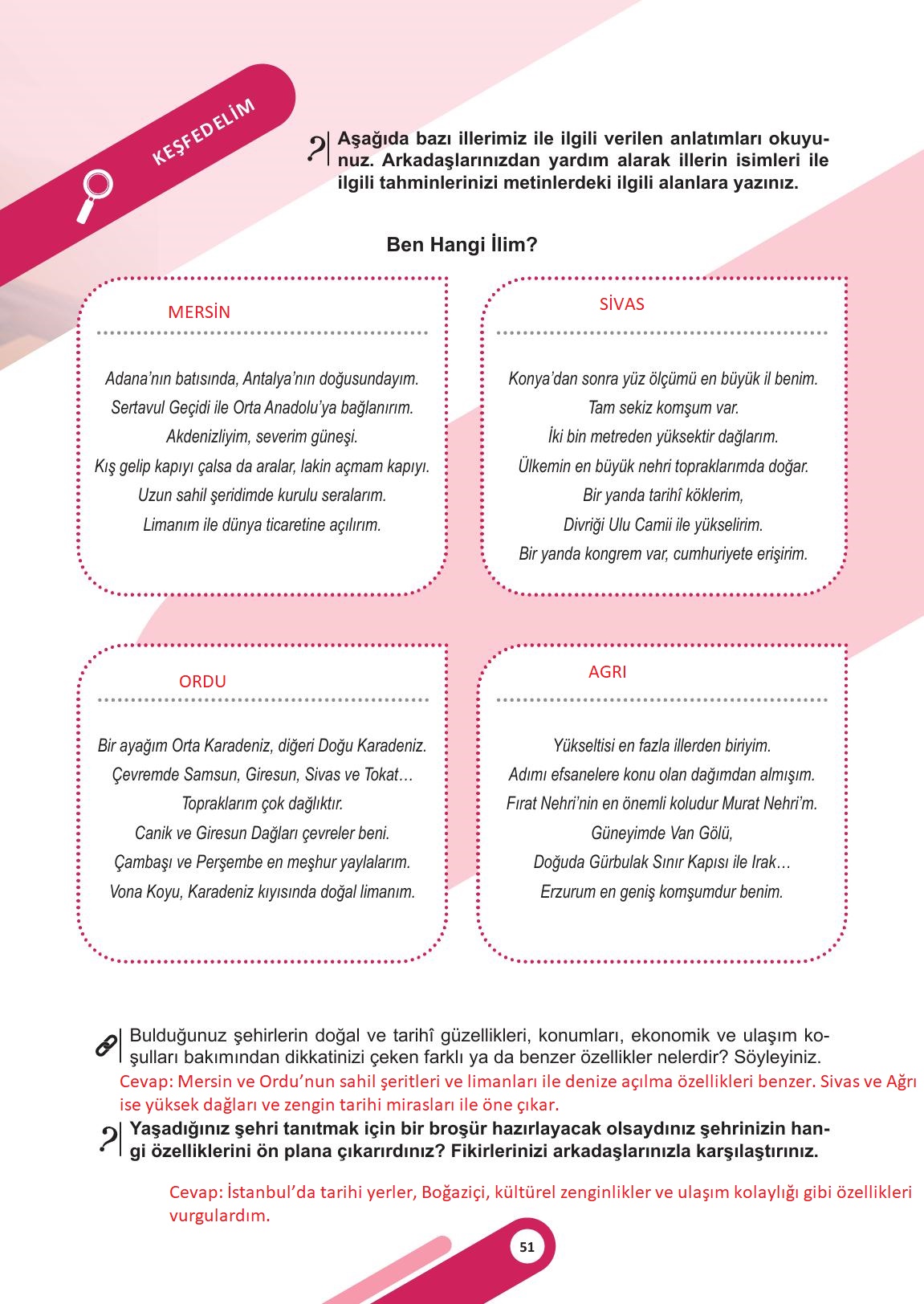 5. Sınıf Meb Yayınları Sosyal Bilgiler Ders Kitabı Sayfa 51 Cevapları