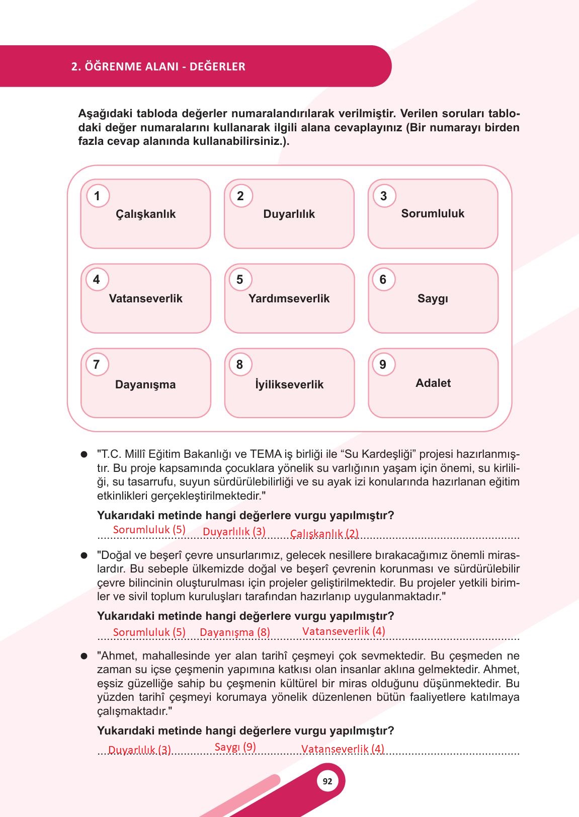 5. Sınıf Meb Yayınları Sosyal Bilgiler Ders Kitabı Sayfa 92 Cevapları