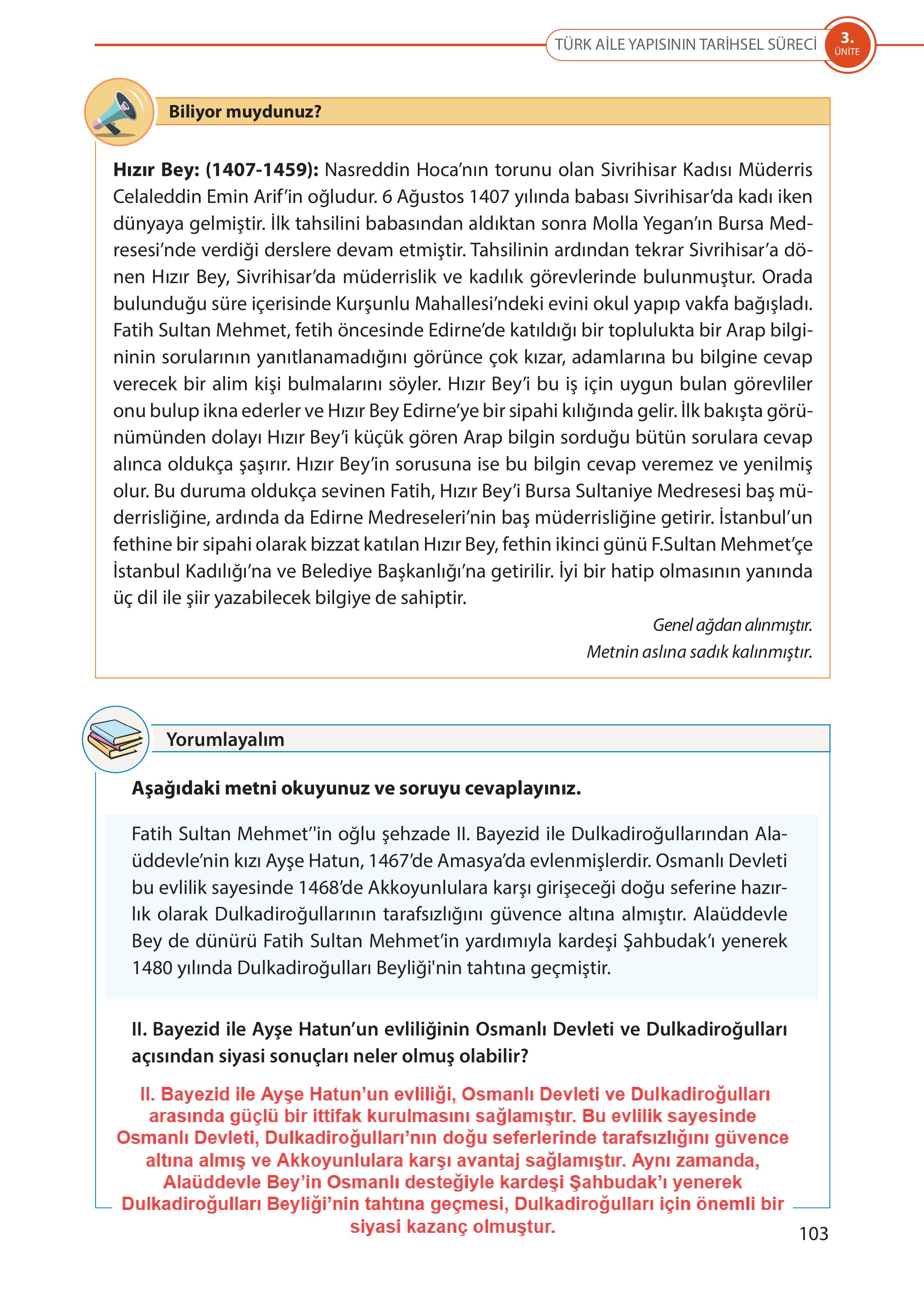 5. Sınıf Meb Yayınları Türk Sosyal Hayatında Aile Ders Kitabı Sayfa 103 Cevapları 5. Sınıf Meb Yayınları Türk Sosyal Hayatında Aile Ders Kitabı Sayfa 103 Cevapları
