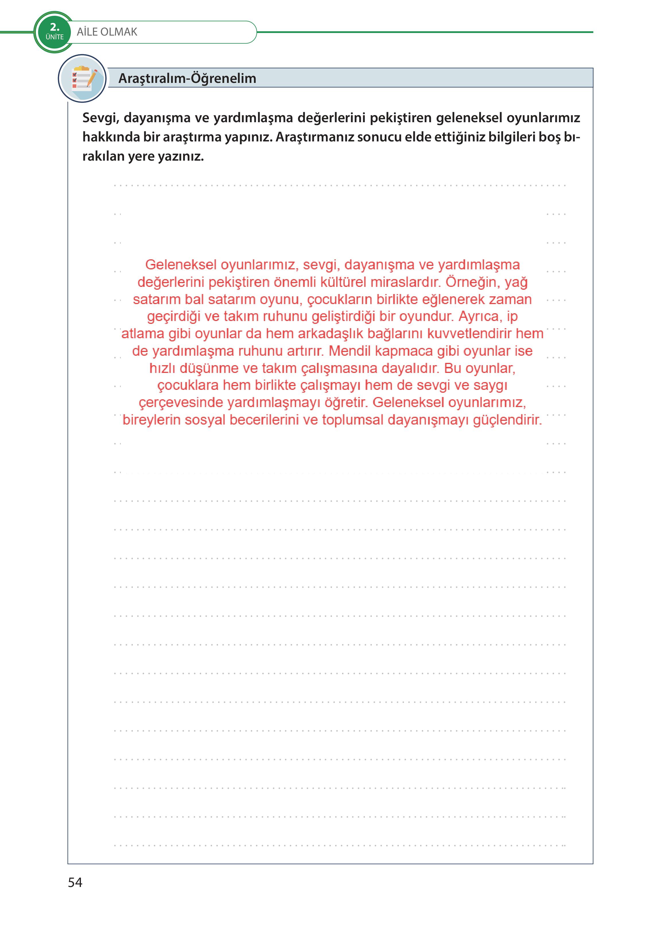 5. Sınıf Meb Yayınları Türk Sosyal Hayatında Aile Ders Kitabı Sayfa 54 Cevapları 5. Sınıf Meb Yayınları Türk Sosyal Hayatında Aile Ders Kitabı Sayfa 54 Cevapları
