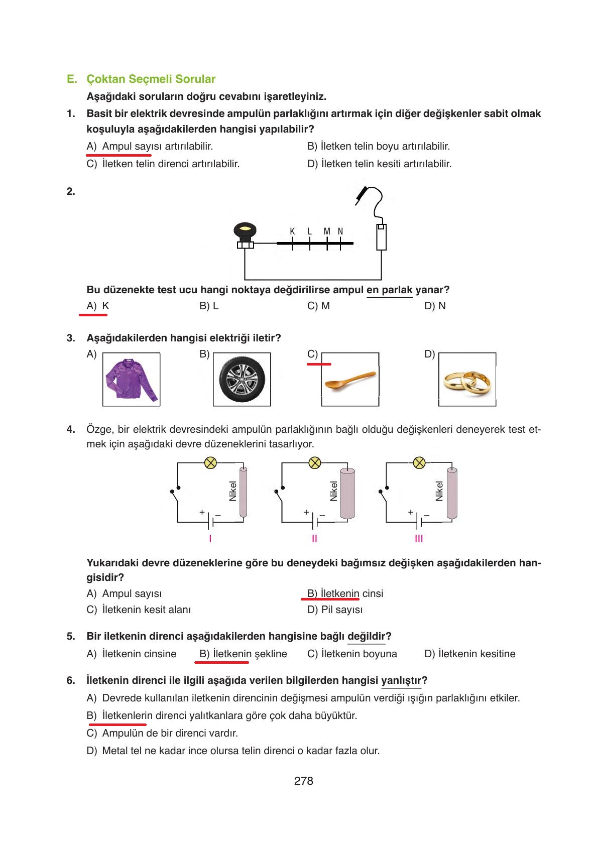 6. Sınıf Gün Yayıncılık Fen Bilimleri Ders Kitabı Sayfa 278 Cevapları