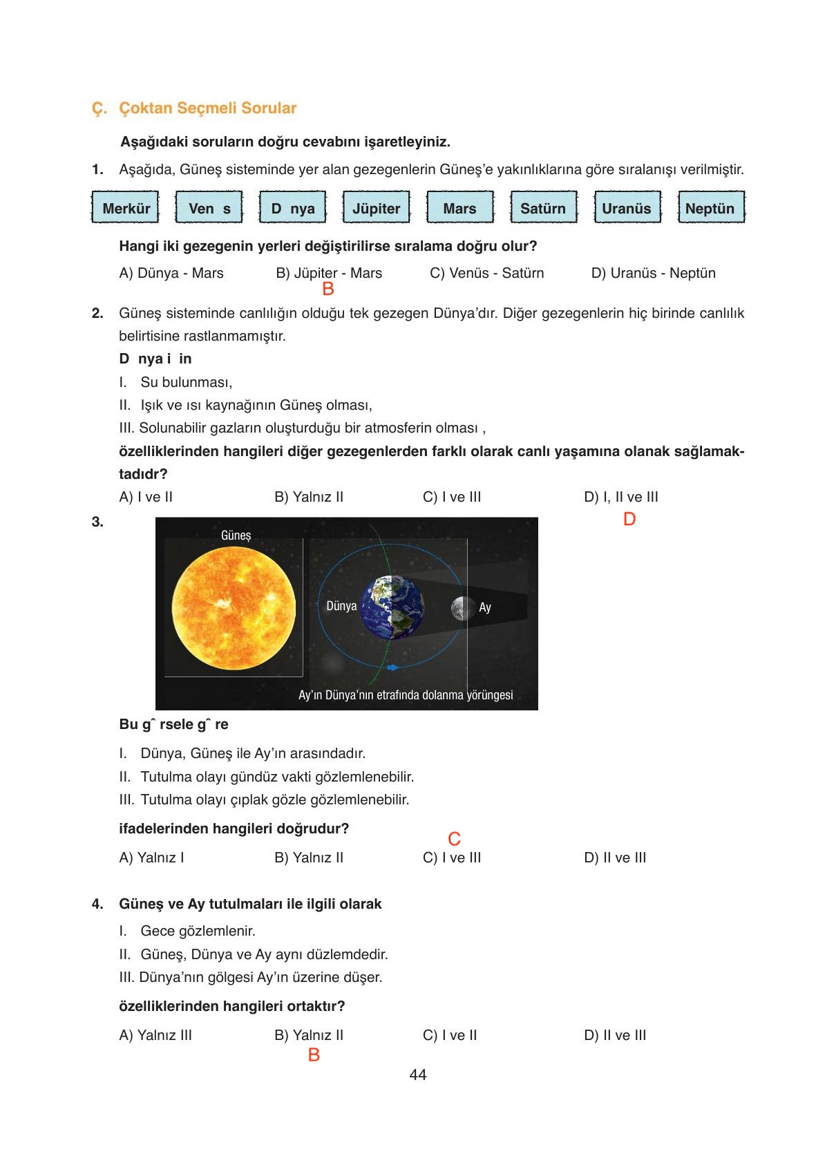 6. Sınıf Gün Yayıncılık Fen Bilimleri Ders Kitabı Sayfa 44 Cevapları