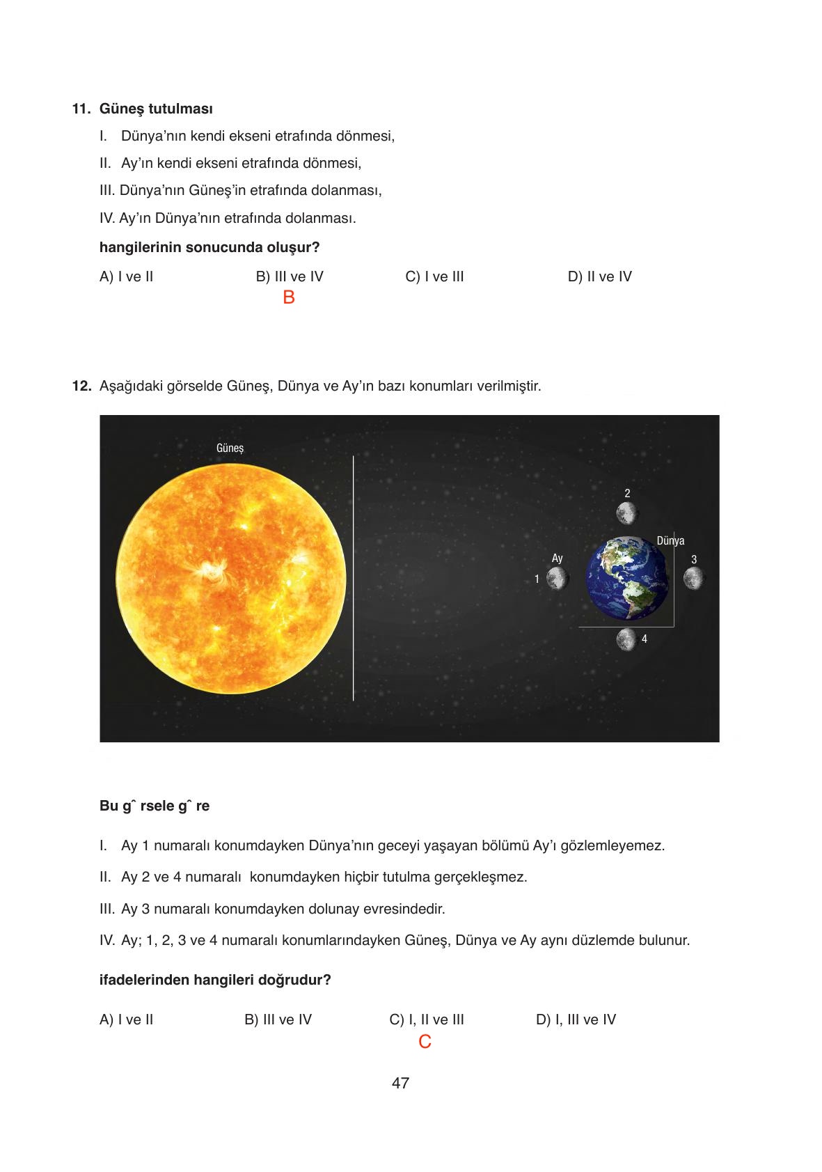 6. Sınıf Gün Yayıncılık Fen Bilimleri Ders Kitabı Sayfa 47 Cevapları