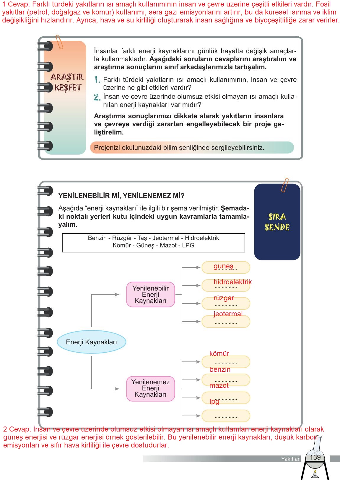 6. Sınıf Meb Yayınları Fen Bilimleri Ders Kitabı Sayfa 139 Cevapları