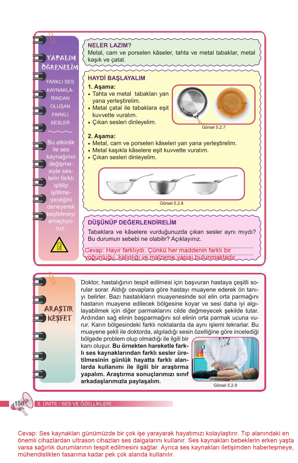 6. Sınıf Meb Yayınları Fen Bilimleri Ders Kitabı Sayfa 158 Cevapları