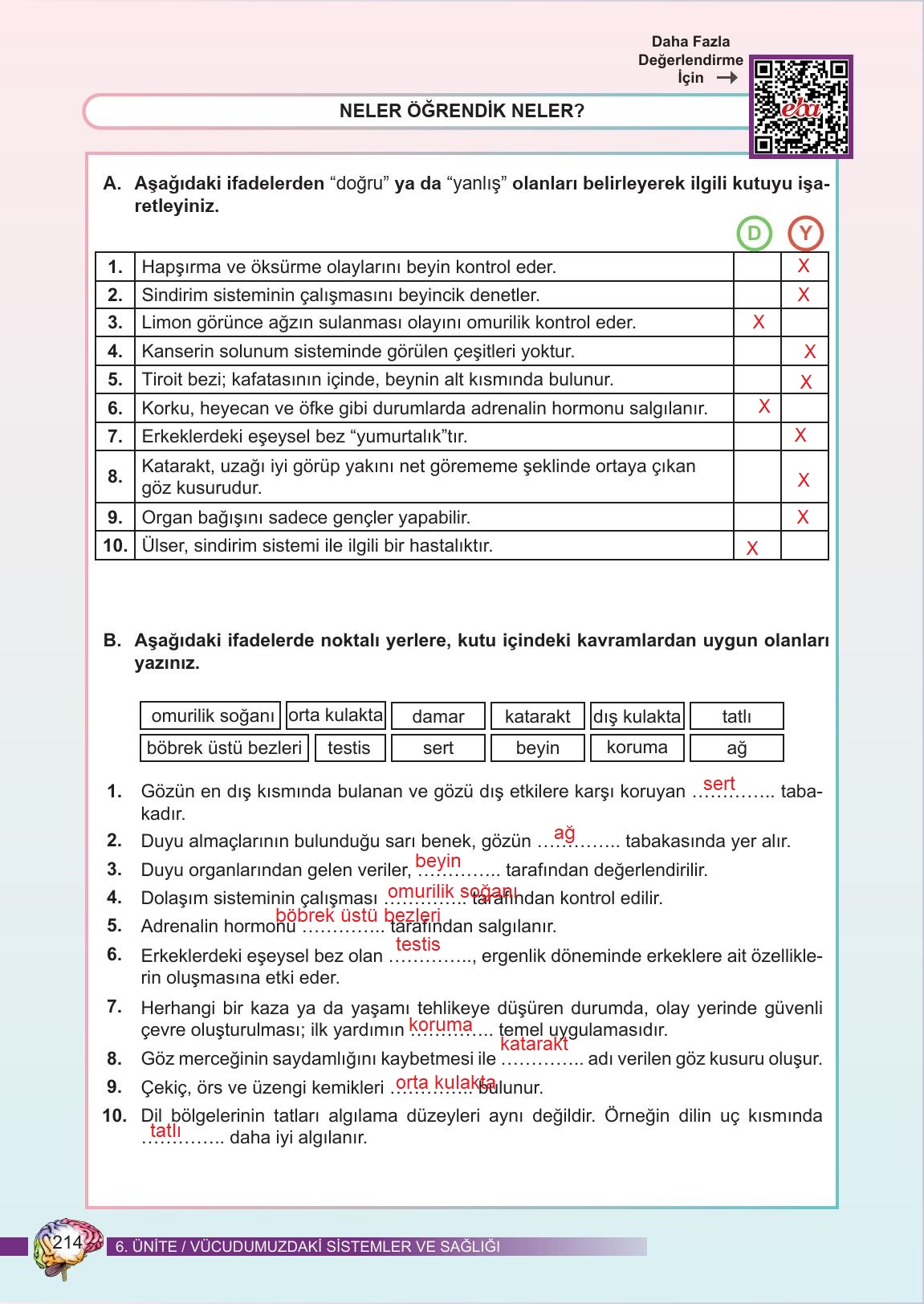 6. Sınıf Meb Yayınları Fen Bilimleri Ders Kitabı Sayfa 214 Cevapları
