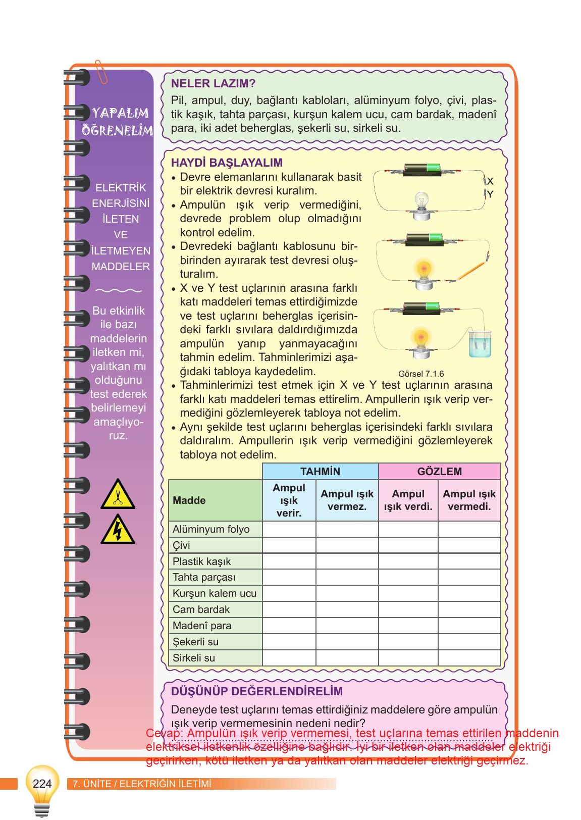 6. Sınıf Meb Yayınları Fen Bilimleri Ders Kitabı Sayfa 224 Cevapları