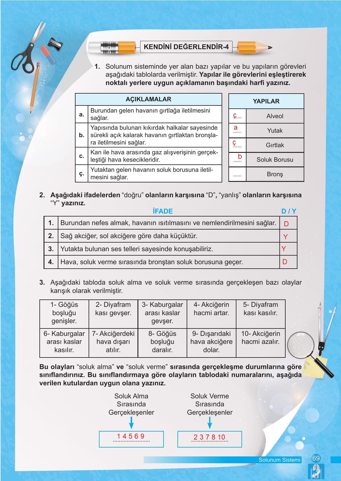 6. Sınıf Meb Yayınları Fen Bilimleri Ders Kitabı Sayfa 69 Cevapları