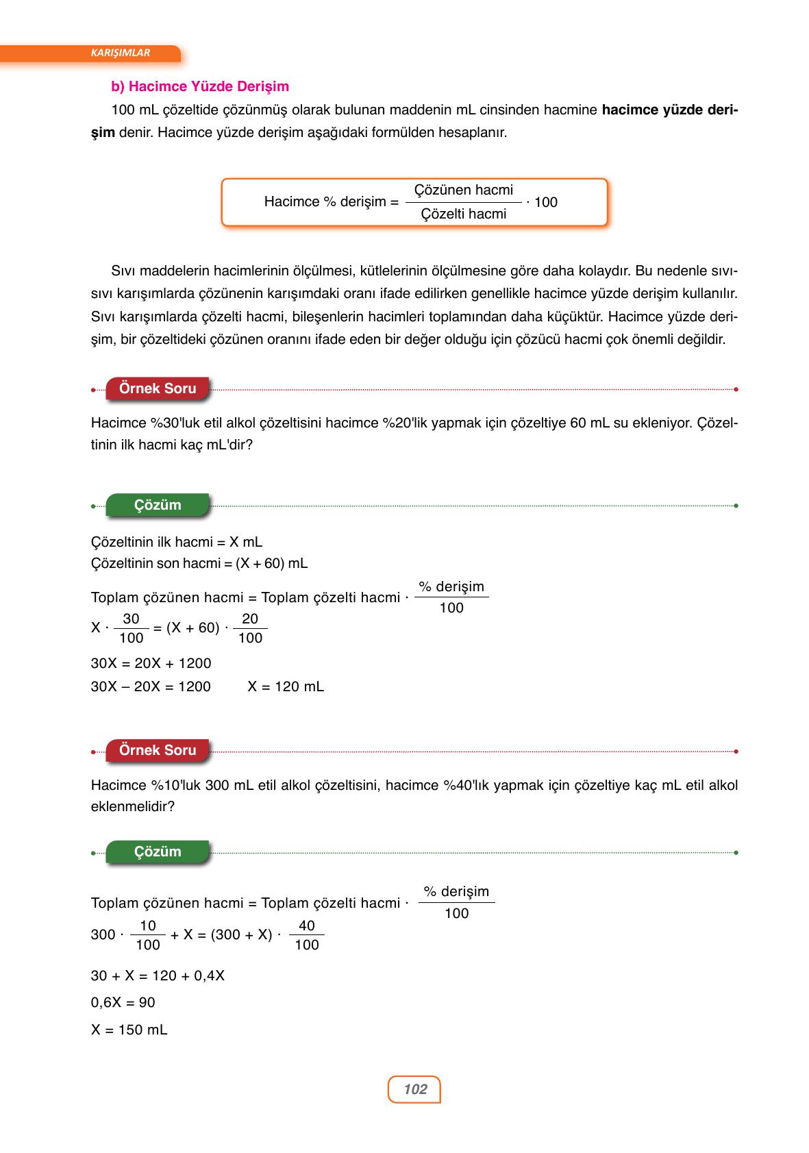 10. Sınıf Ata Yayınları Kimya Ders Kitabı Sayfa 102 Cevapları