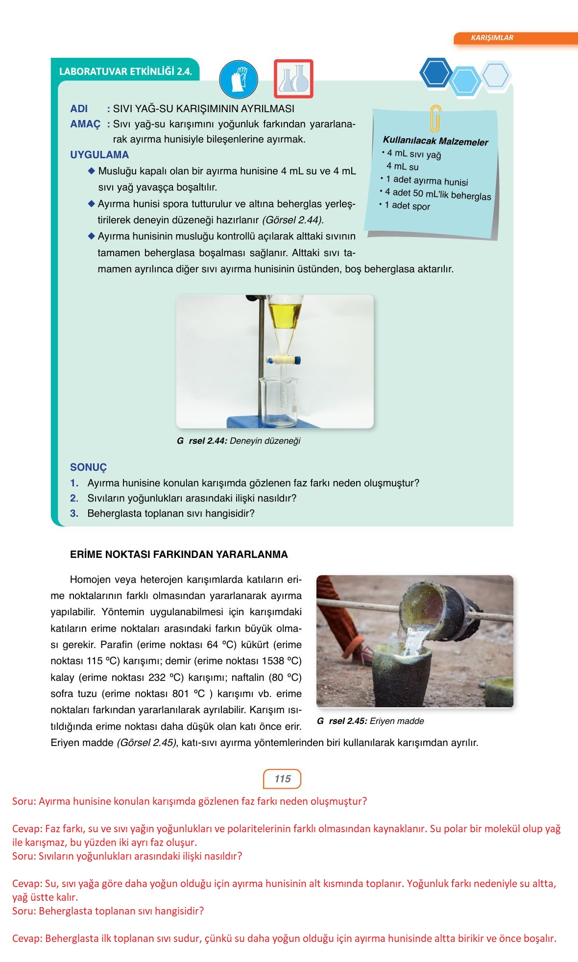 10. Sınıf Ata Yayınları Kimya Ders Kitabı Sayfa 115 Cevapları 10. Sınıf Ata Yayınları Kimya Ders Kitabı Sayfa 115 Cevapları