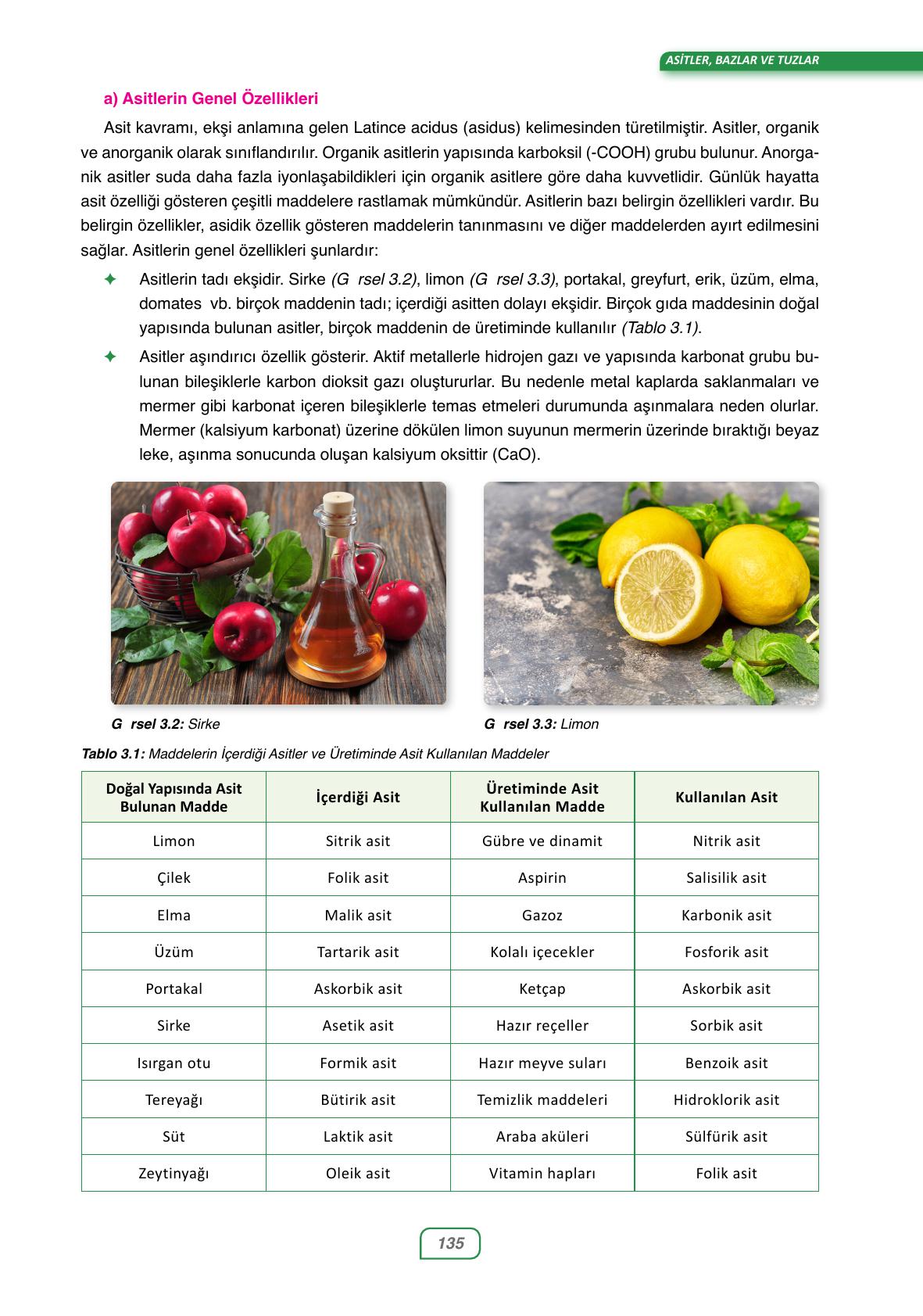 10. Sınıf Ata Yayınları Kimya Ders Kitabı Sayfa 135 Cevapları