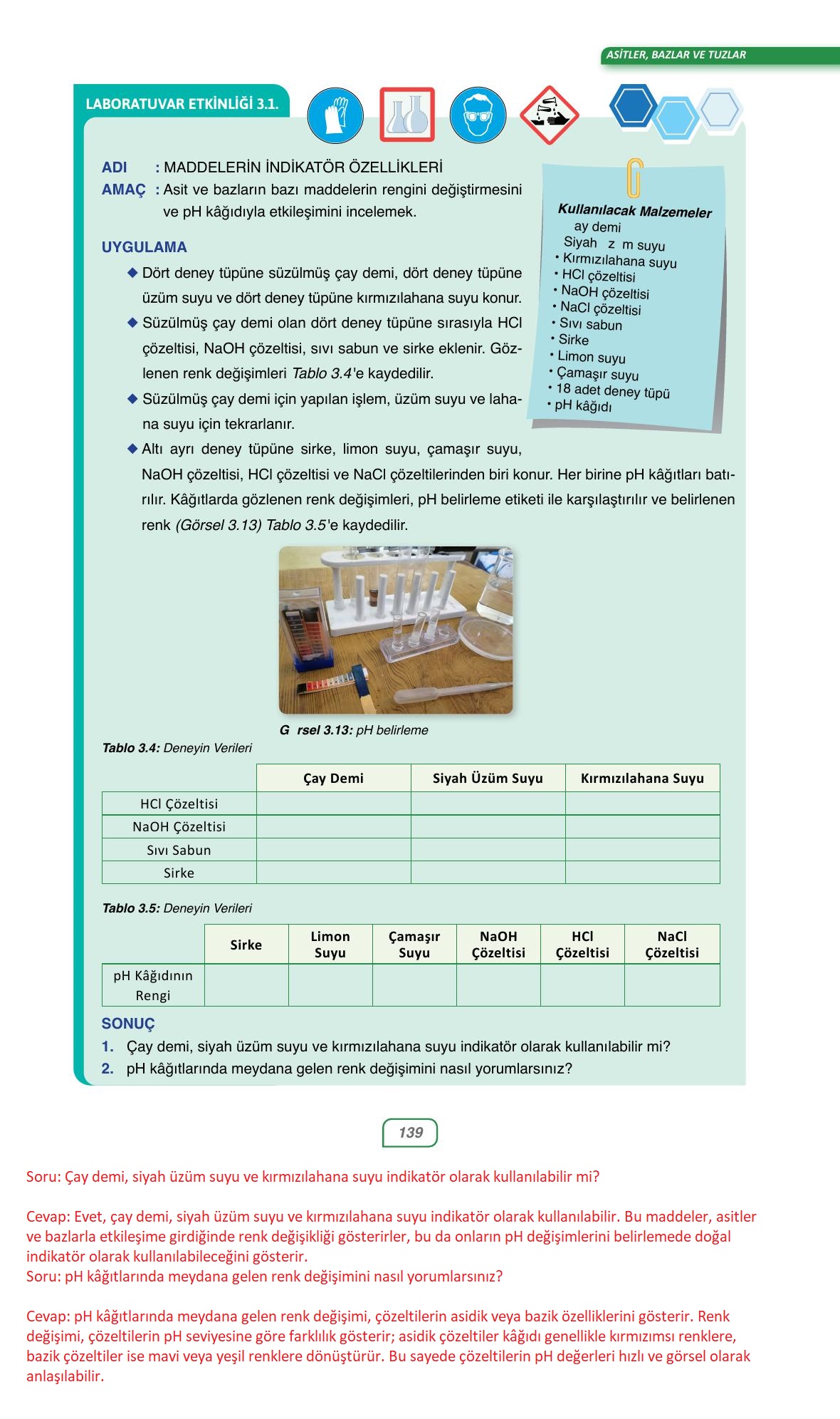 10. Sınıf Ata Yayınları Kimya Ders Kitabı Sayfa 139 Cevapları 10. Sınıf Ata Yayınları Kimya Ders Kitabı Sayfa 139 Cevapları