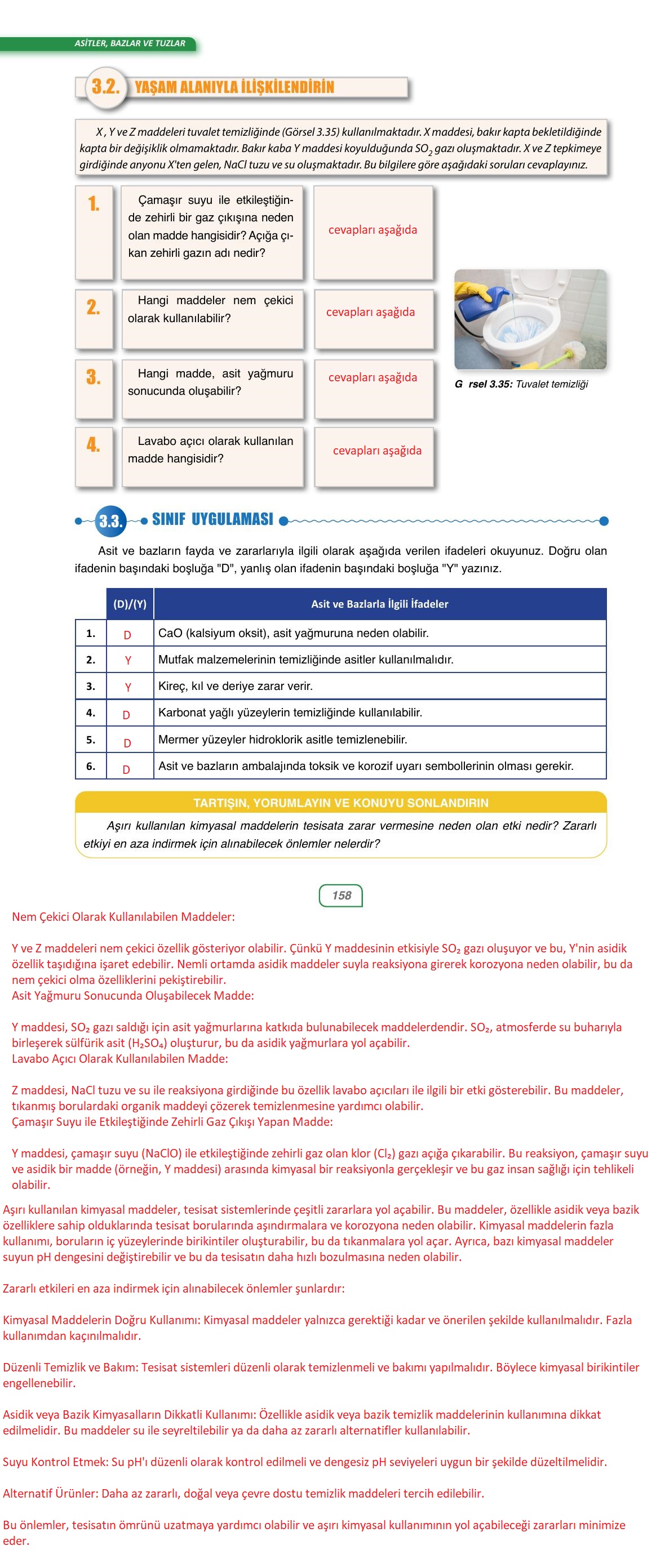10. Sınıf Ata Yayınları Kimya Ders Kitabı Sayfa 158 Cevapları