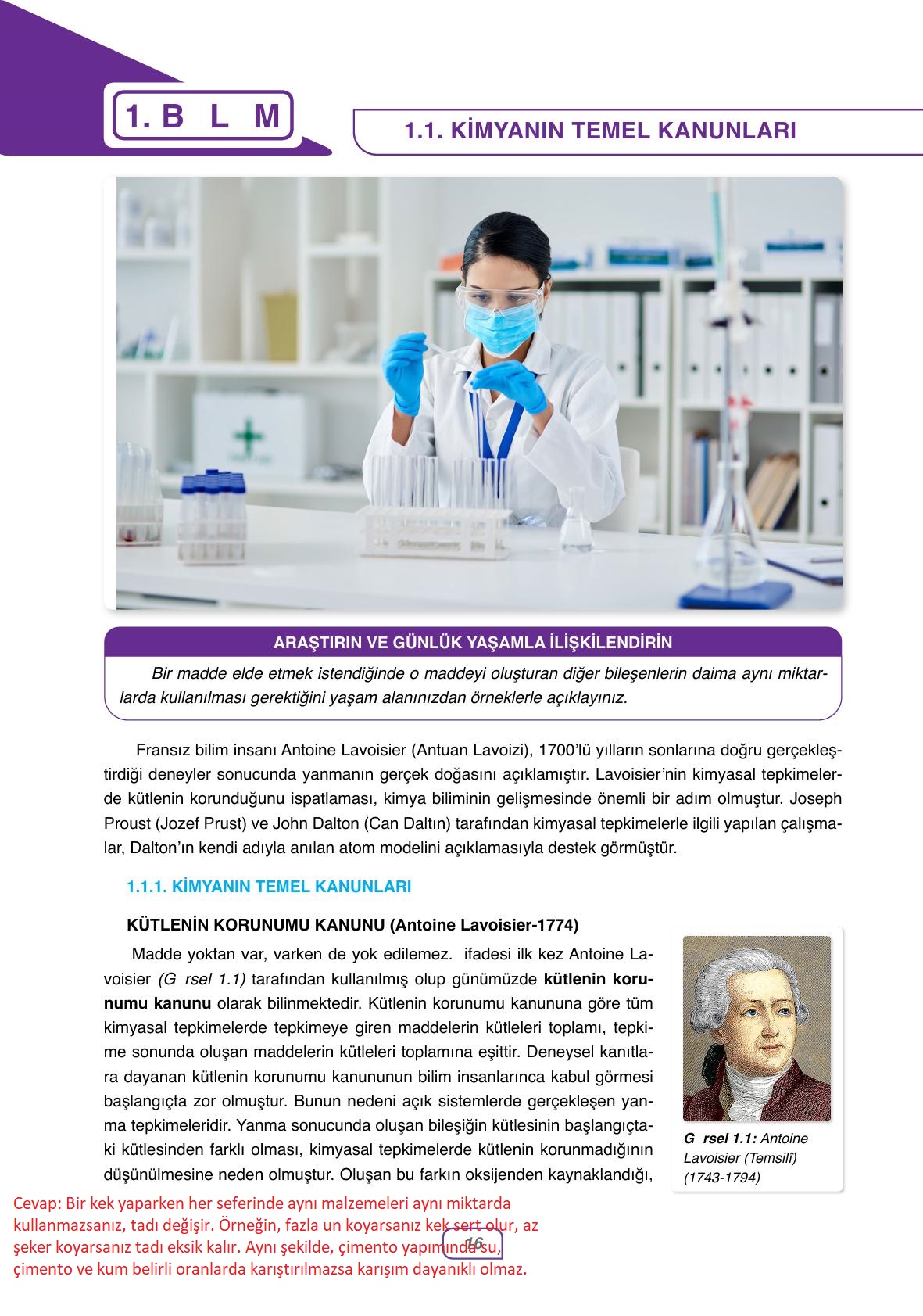 10. Sınıf Ata Yayınları Kimya Ders Kitabı Sayfa 16 Cevapları