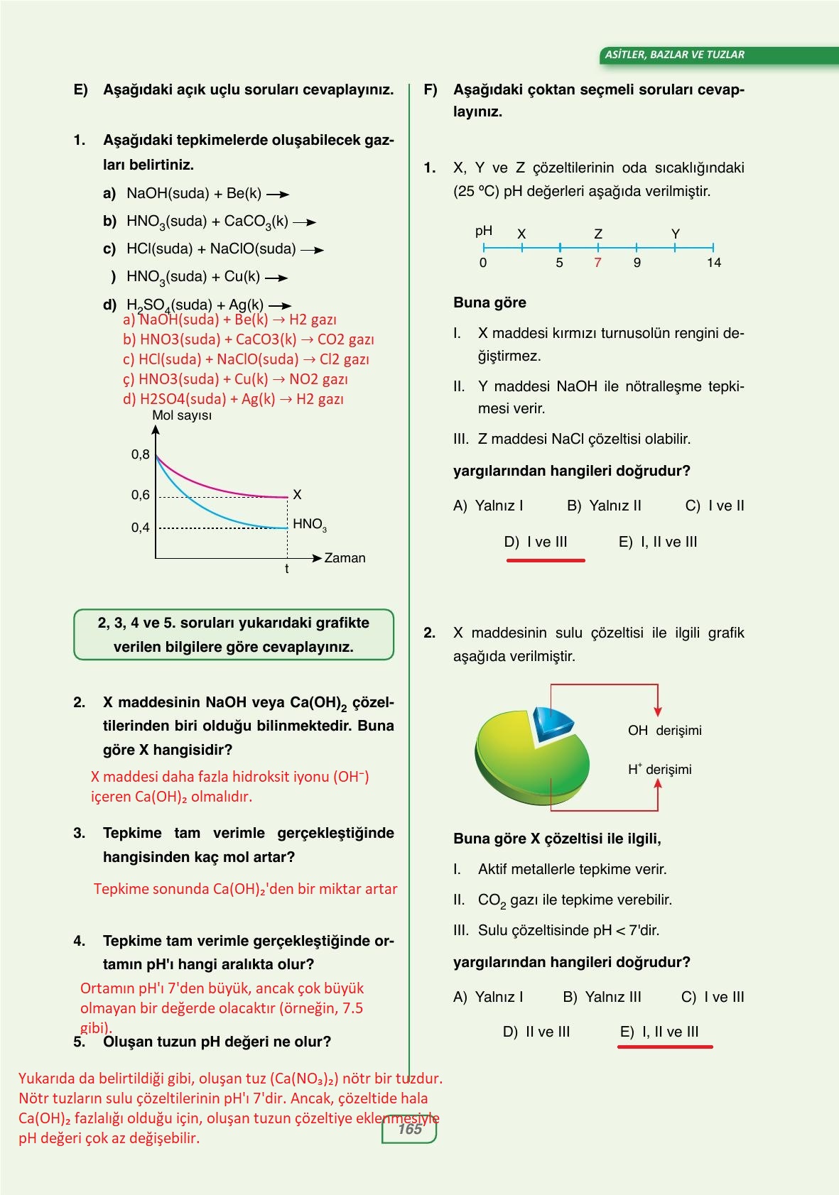 10. Sınıf Ata Yayınları Kimya Ders Kitabı Sayfa 165 Cevapları