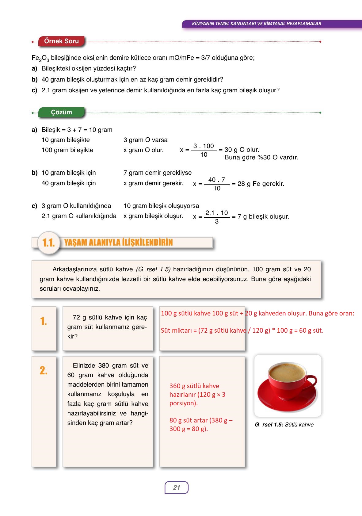10. Sınıf Ata Yayınları Kimya Ders Kitabı Sayfa 21 Cevapları