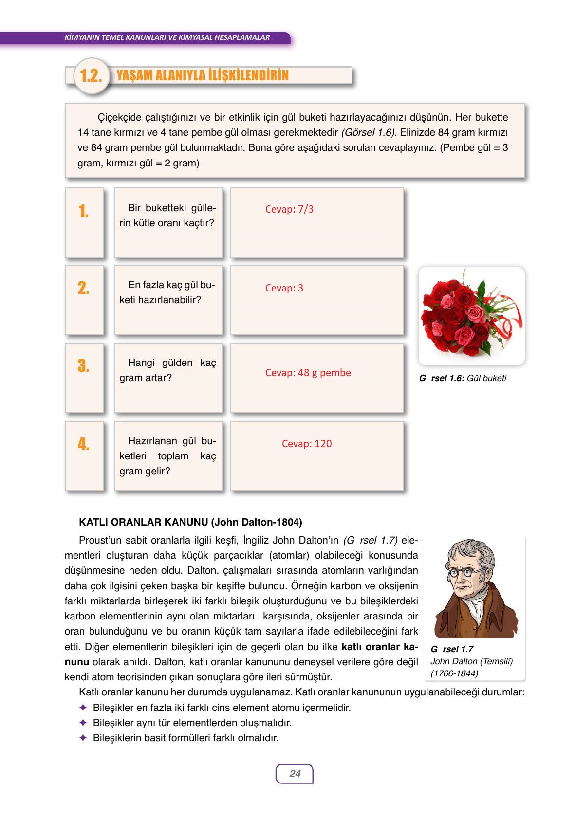 10. Sınıf Ata Yayınları Kimya Ders Kitabı Sayfa 24 Cevapları