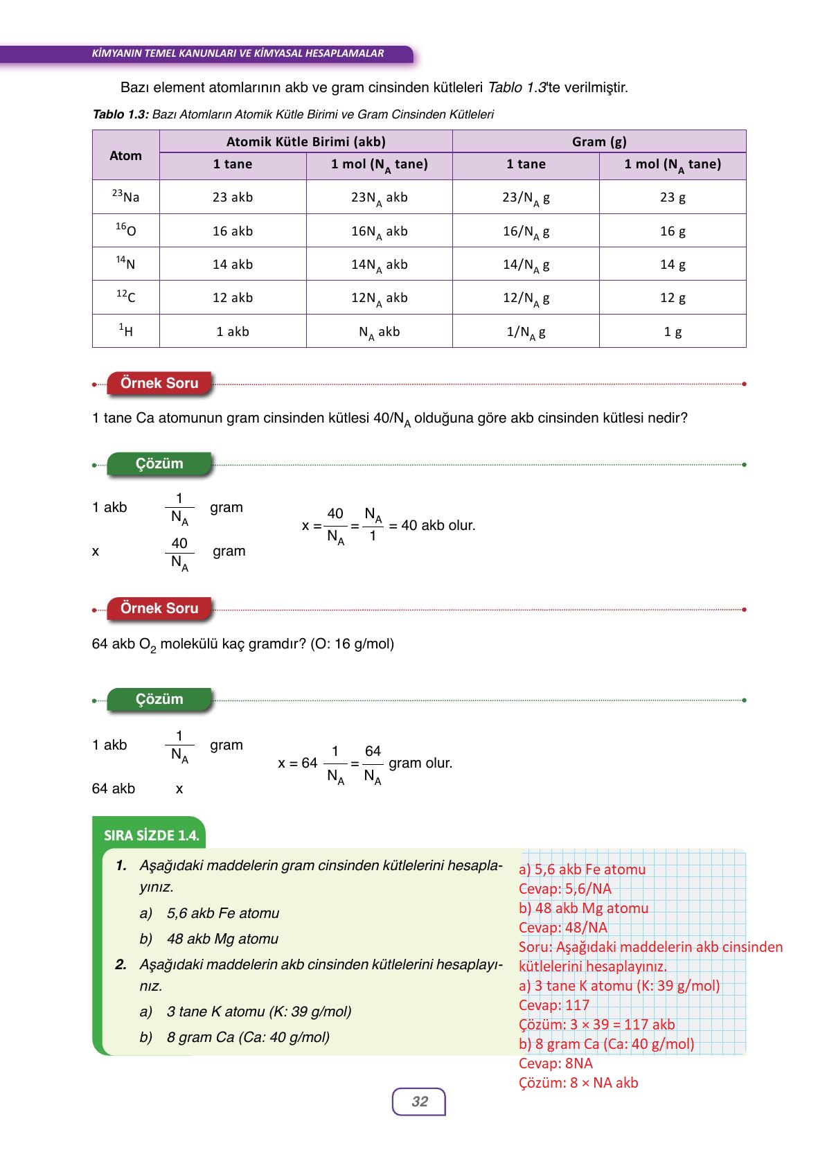 10. Sınıf Ata Yayınları Kimya Ders Kitabı Sayfa 32 Cevapları 10. Sınıf Ata Yayınları Kimya Ders Kitabı Sayfa 32 Cevapları