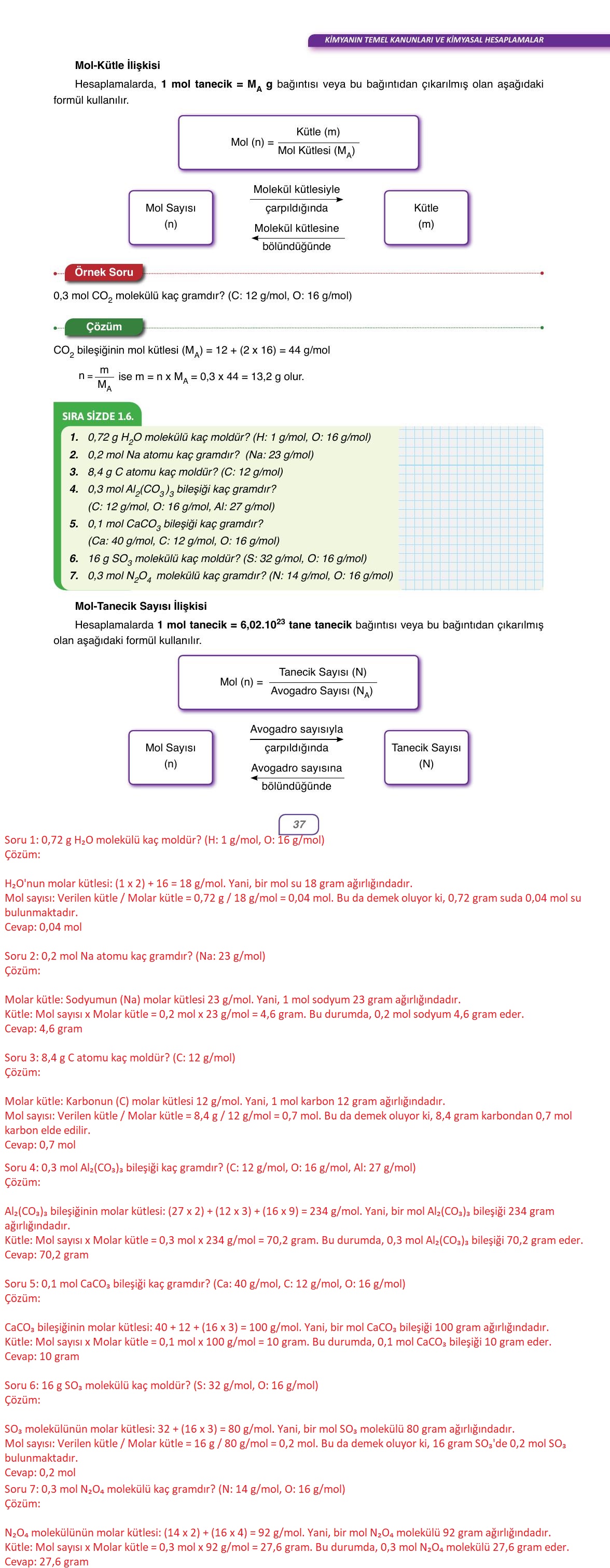 10. Sınıf Ata Yayınları Kimya Ders Kitabı Sayfa 37 Cevapları