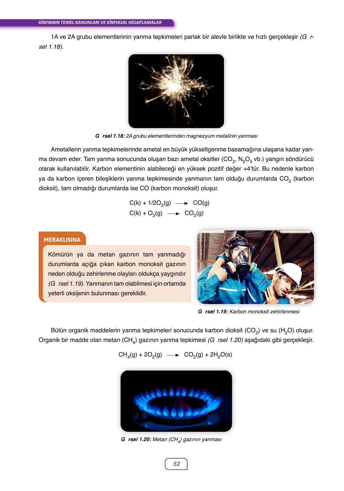 10. Sınıf Ata Yayınları Kimya Ders Kitabı Sayfa 52 Cevapları