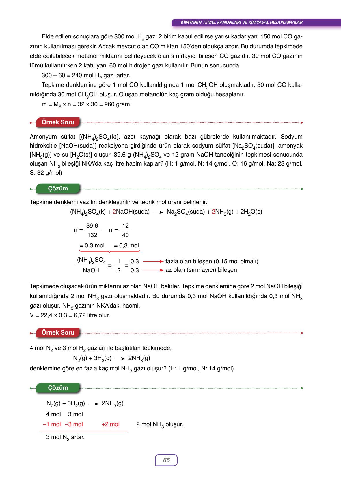 10. Sınıf Ata Yayınları Kimya Ders Kitabı Sayfa 65 Cevapları