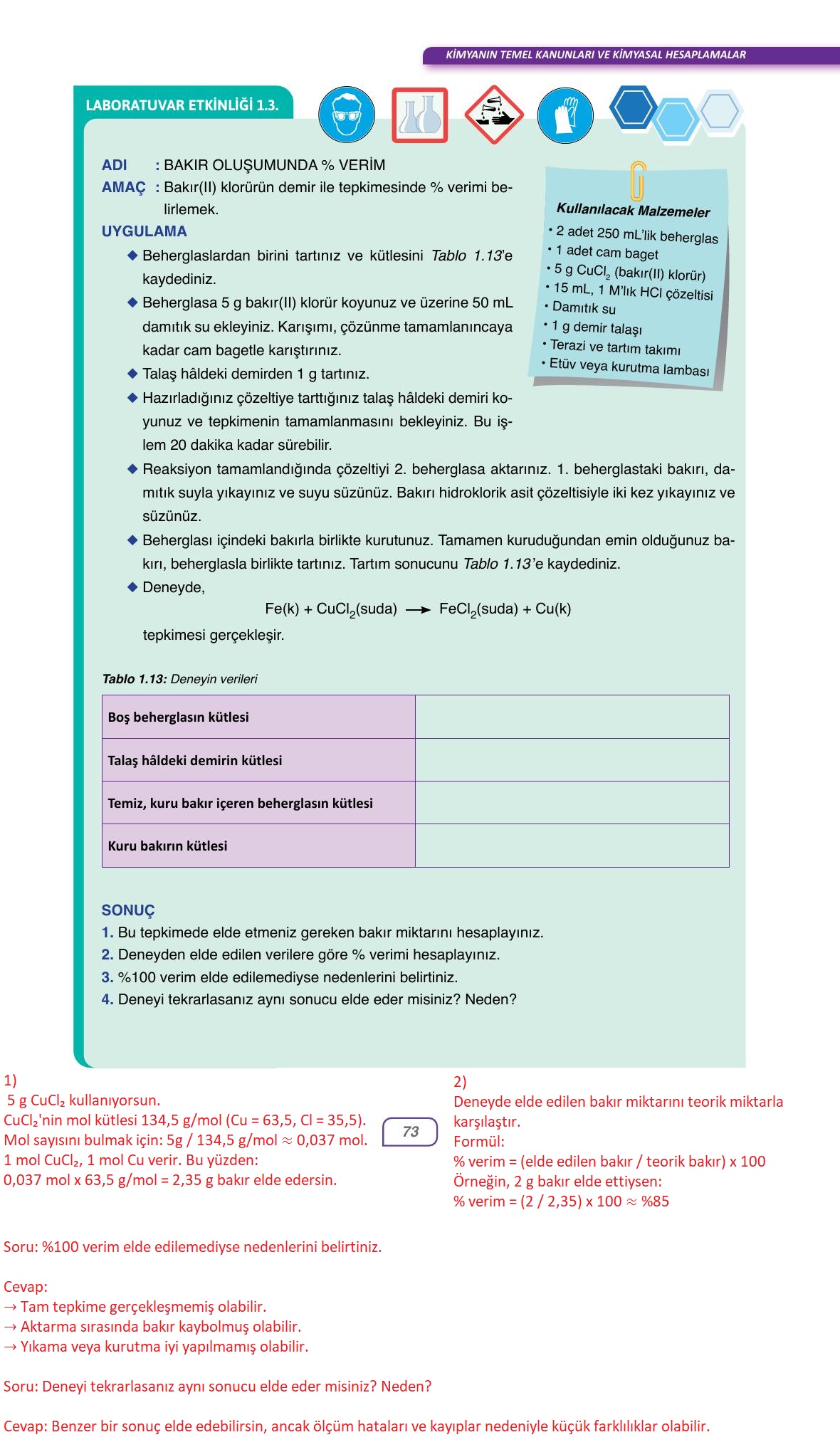 10. Sınıf Ata Yayınları Kimya Ders Kitabı Sayfa 73 Cevapları 10. Sınıf Ata Yayınları Kimya Ders Kitabı Sayfa 73 Cevapları
