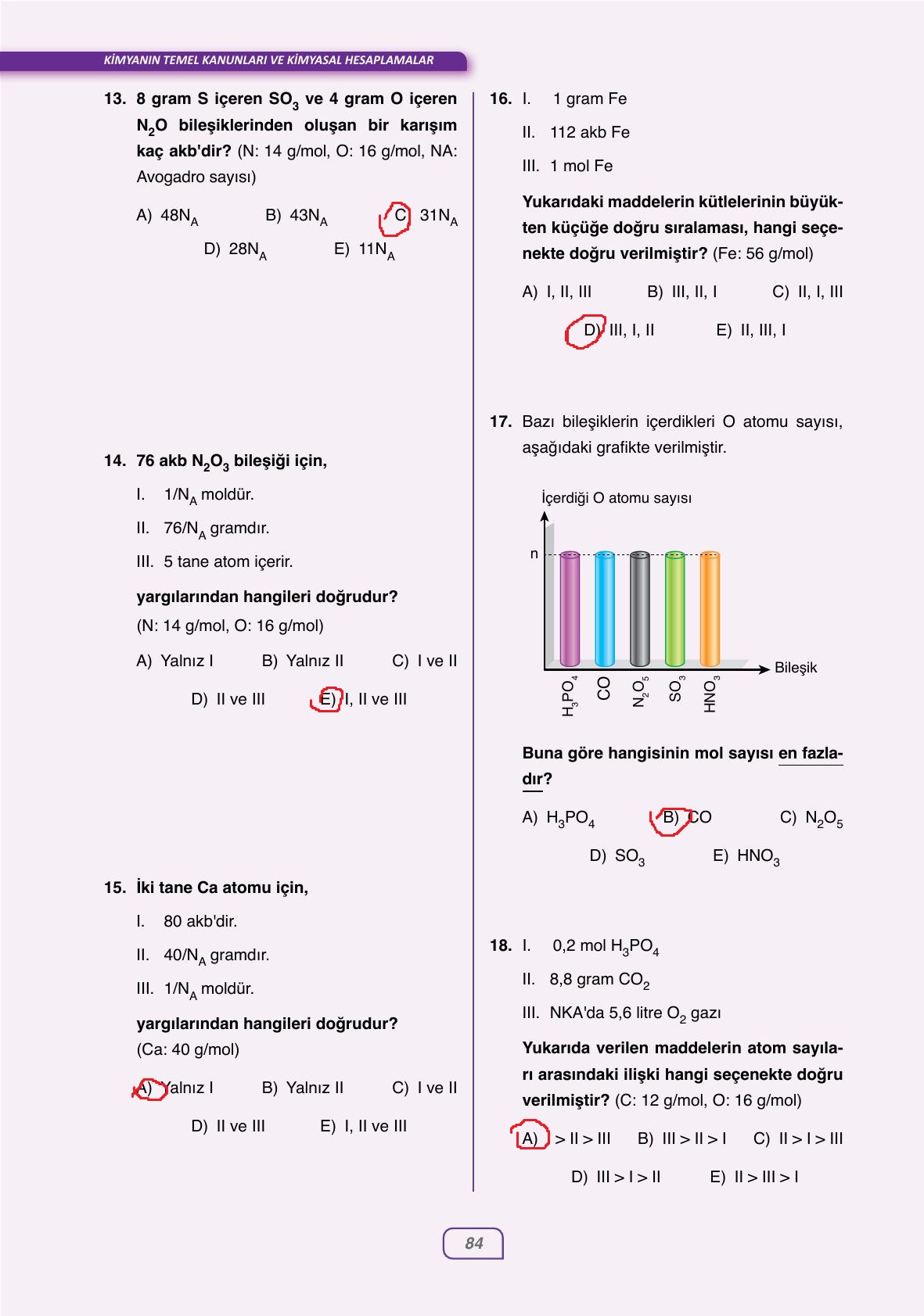 10. Sınıf Ata Yayınları Kimya Ders Kitabı Sayfa 84 Cevapları
