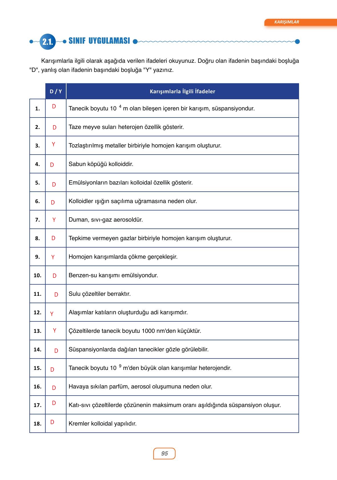 10. Sınıf Ata Yayınları Kimya Ders Kitabı Sayfa 95 Cevapları