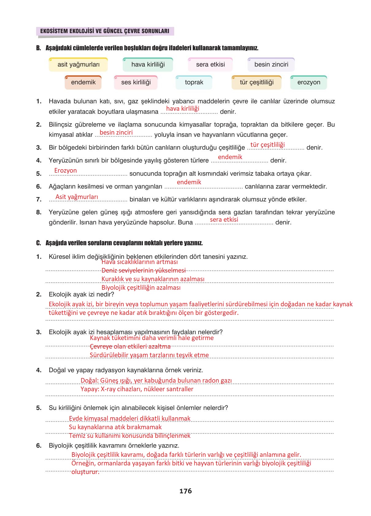 10. Sınıf Dörtel Yayınları Biyoloji Ders Kitabı Sayfa 176 Cevapları 10. Sınıf Dörtel Yayınları Biyoloji Ders Kitabı Sayfa 176 Cevapları