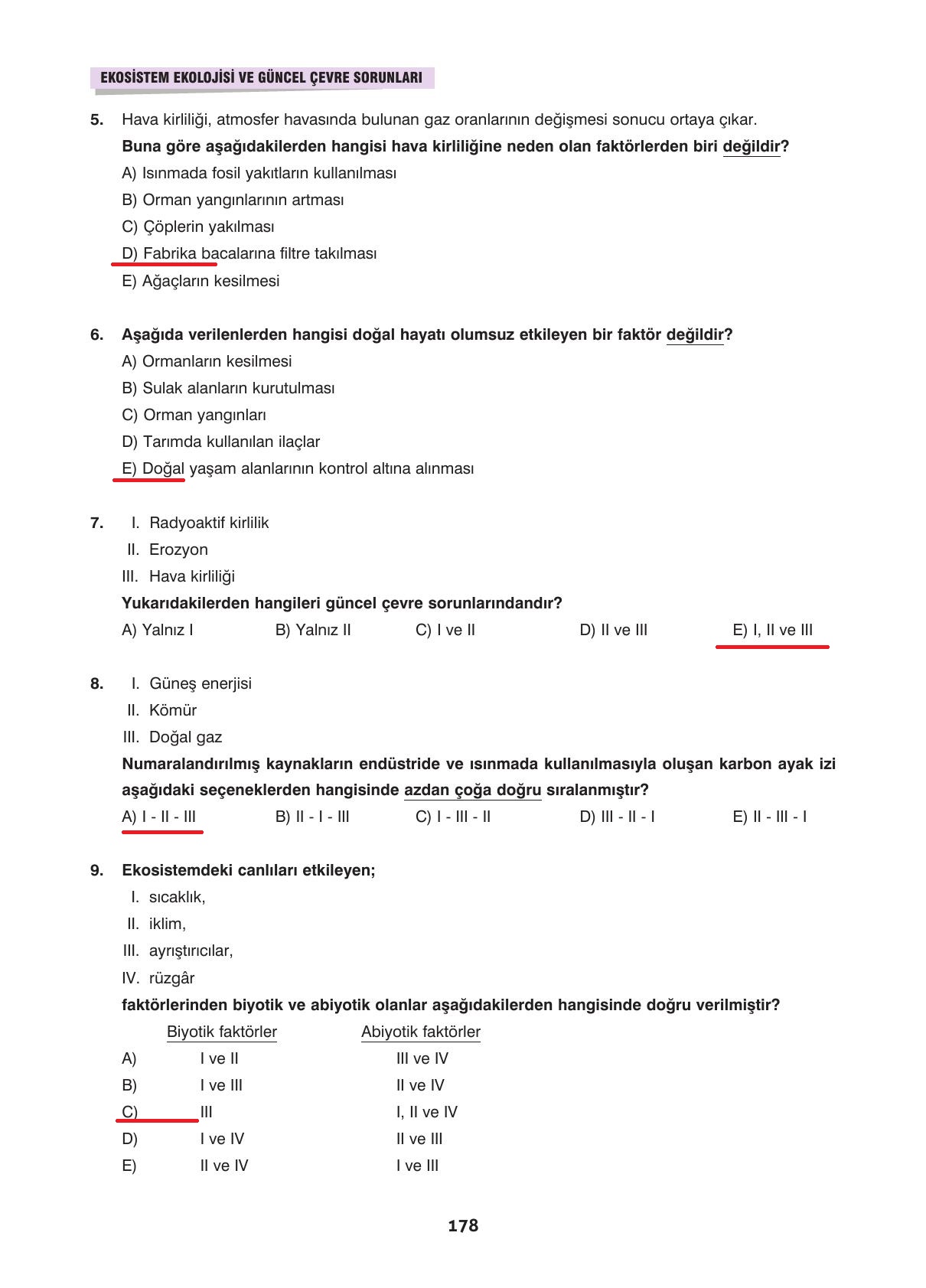 10. Sınıf Dörtel Yayınları Biyoloji Ders Kitabı Sayfa 178 Cevapları