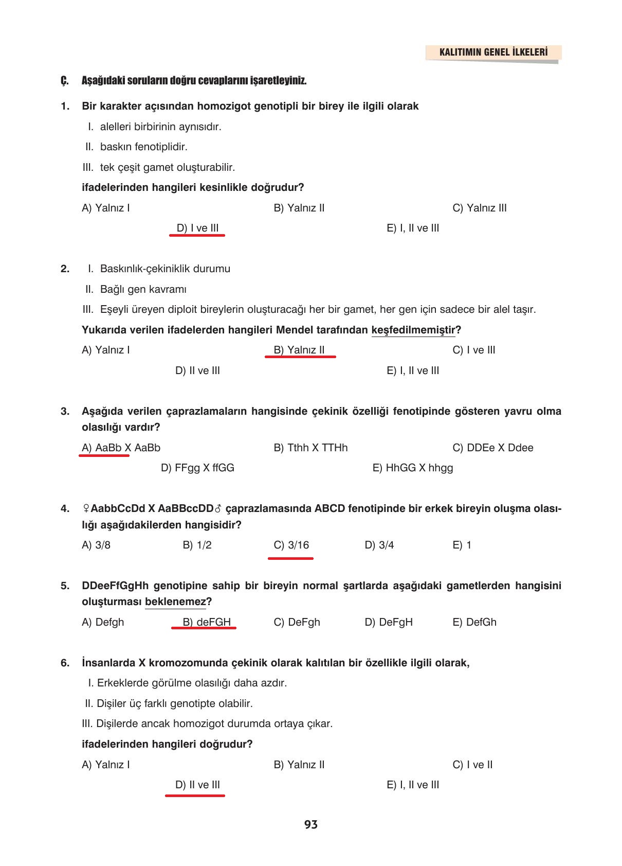 10. Sınıf Dörtel Yayınları Biyoloji Ders Kitabı Sayfa 93 Cevapları
