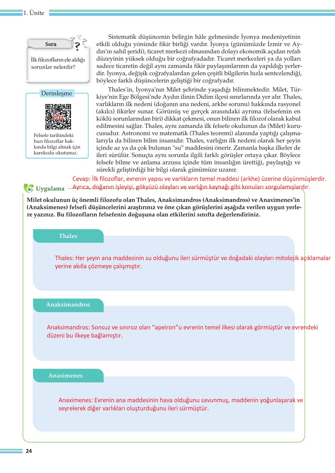 10. Sınıf Meb Yayınları Felsefe Ders Kitabı Sayfa 24 Cevapları