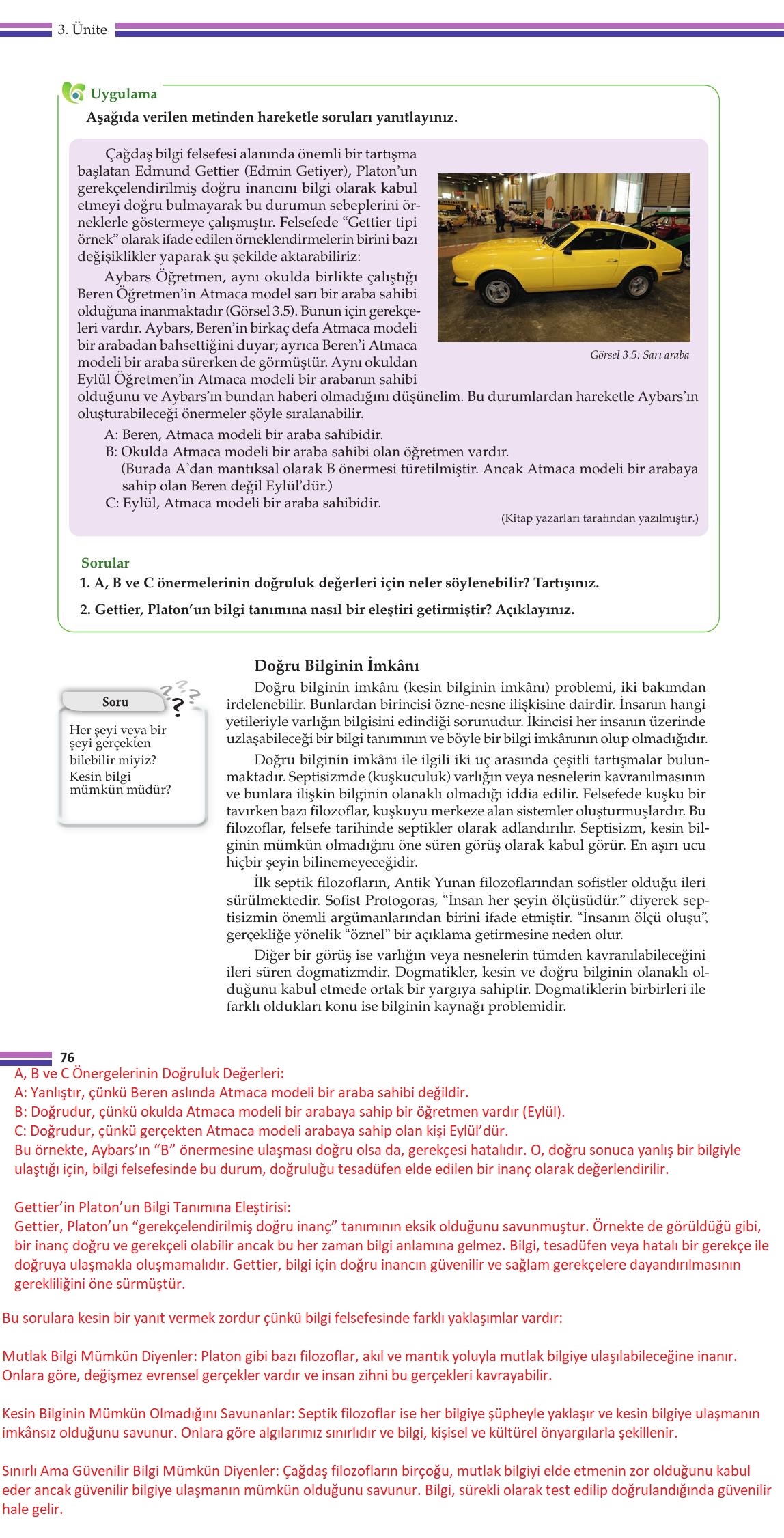 10. Sınıf Meb Yayınları Felsefe Ders Kitabı Sayfa 76 Cevapları