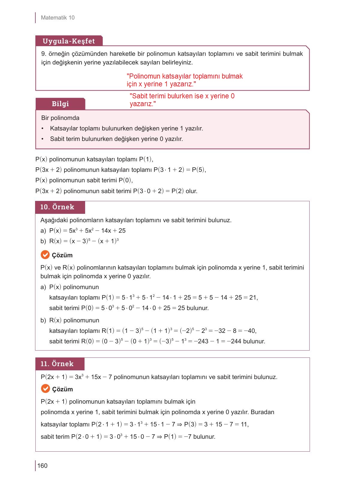 10. Sınıf Meb Yayınları Matematik Ders Kitabı Sayfa 160 Cevapları 10. Sınıf Meb Yayınları Matematik Ders Kitabı Sayfa 160 Cevapları