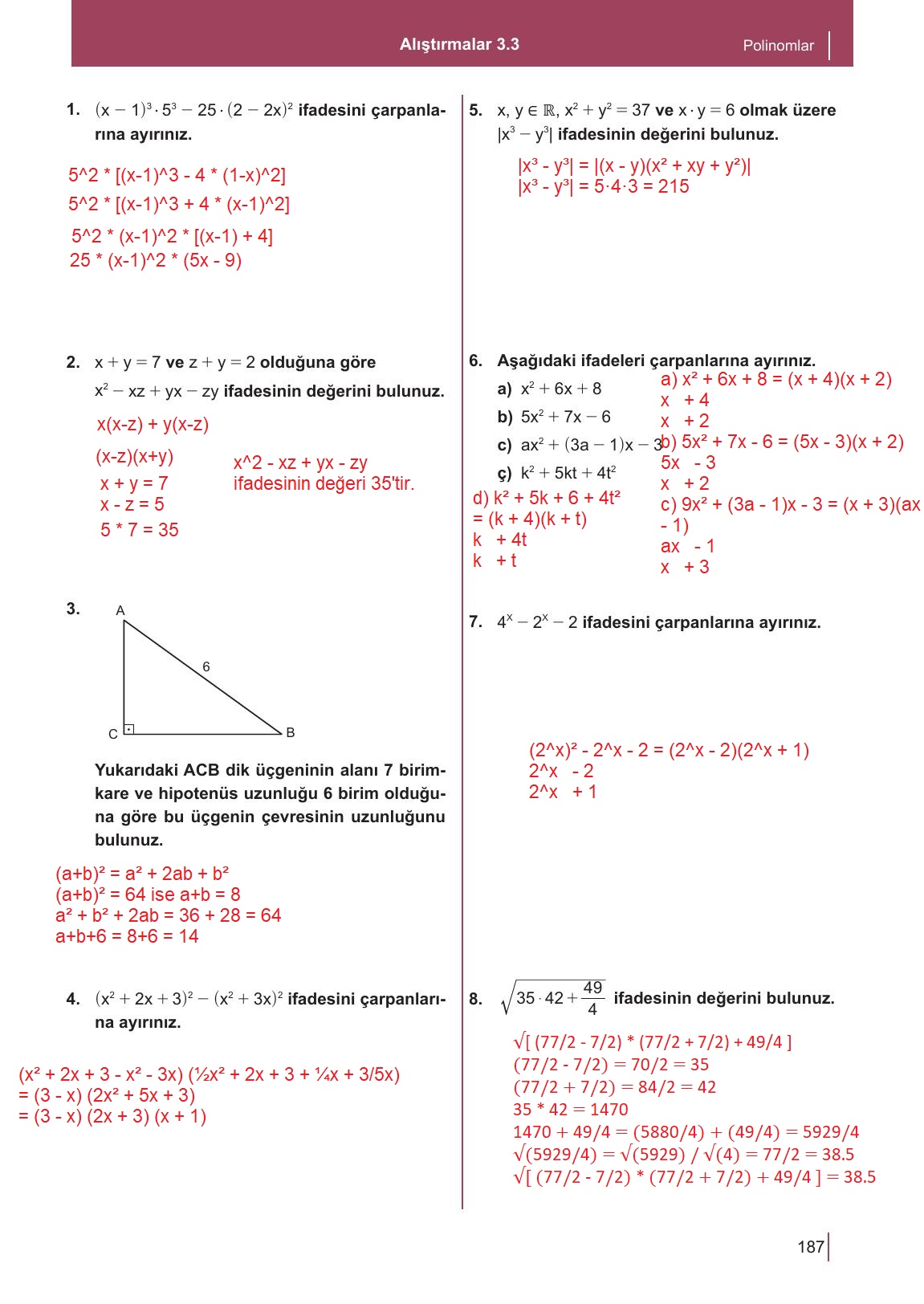 10. Sınıf Meb Yayınları Matematik Ders Kitabı Sayfa 187 Cevapları 10. Sınıf Meb Yayınları Matematik Ders Kitabı Sayfa 187 Cevapları
