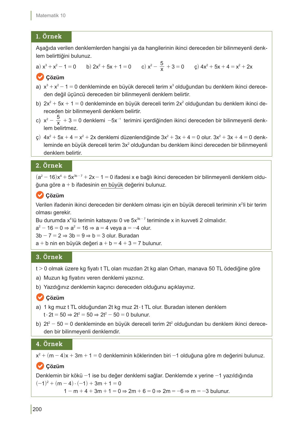 10. Sınıf Meb Yayınları Matematik Ders Kitabı Sayfa 200 Cevapları