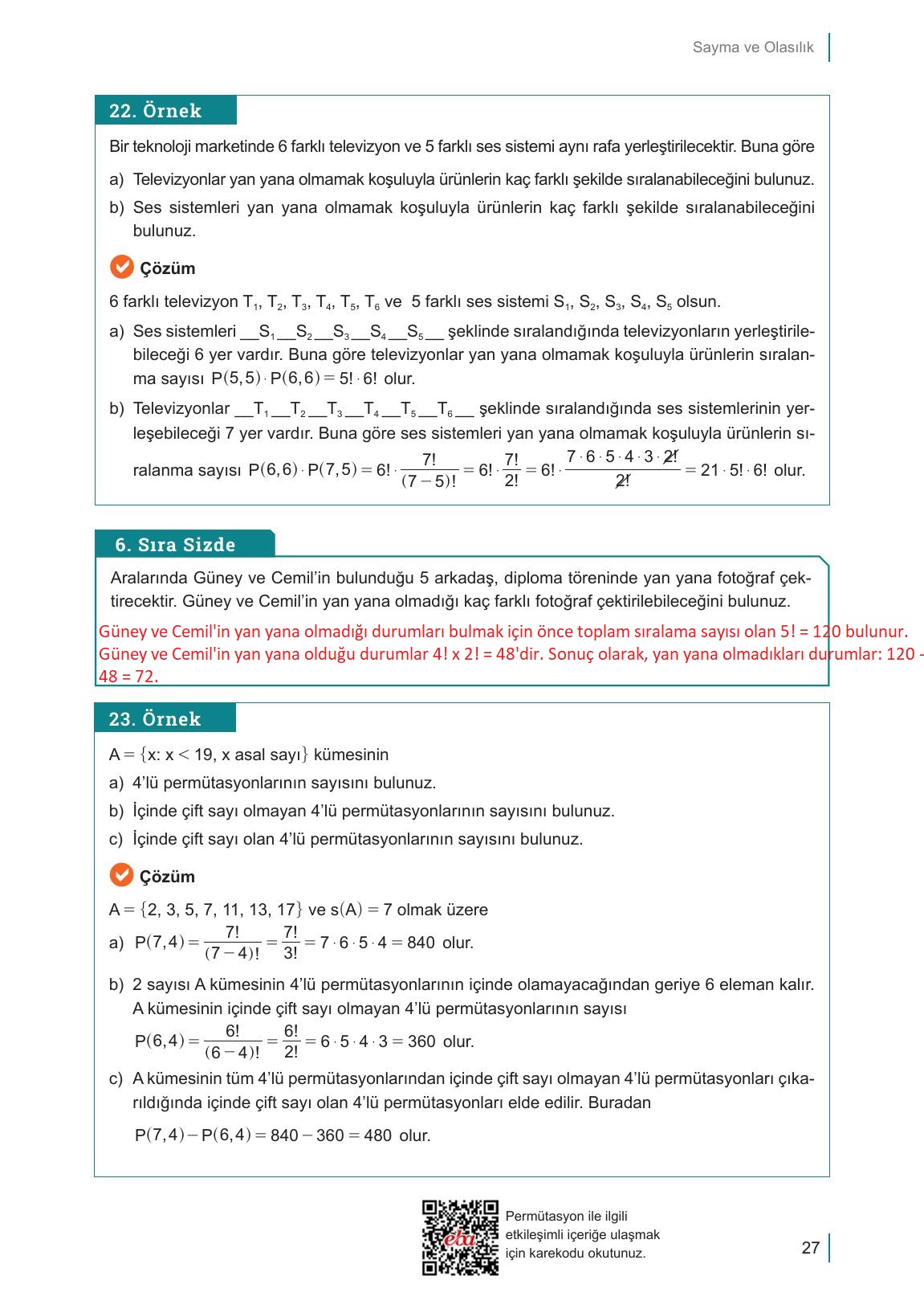 10. Sınıf Meb Yayınları Matematik Ders Kitabı Sayfa 27 Cevapları