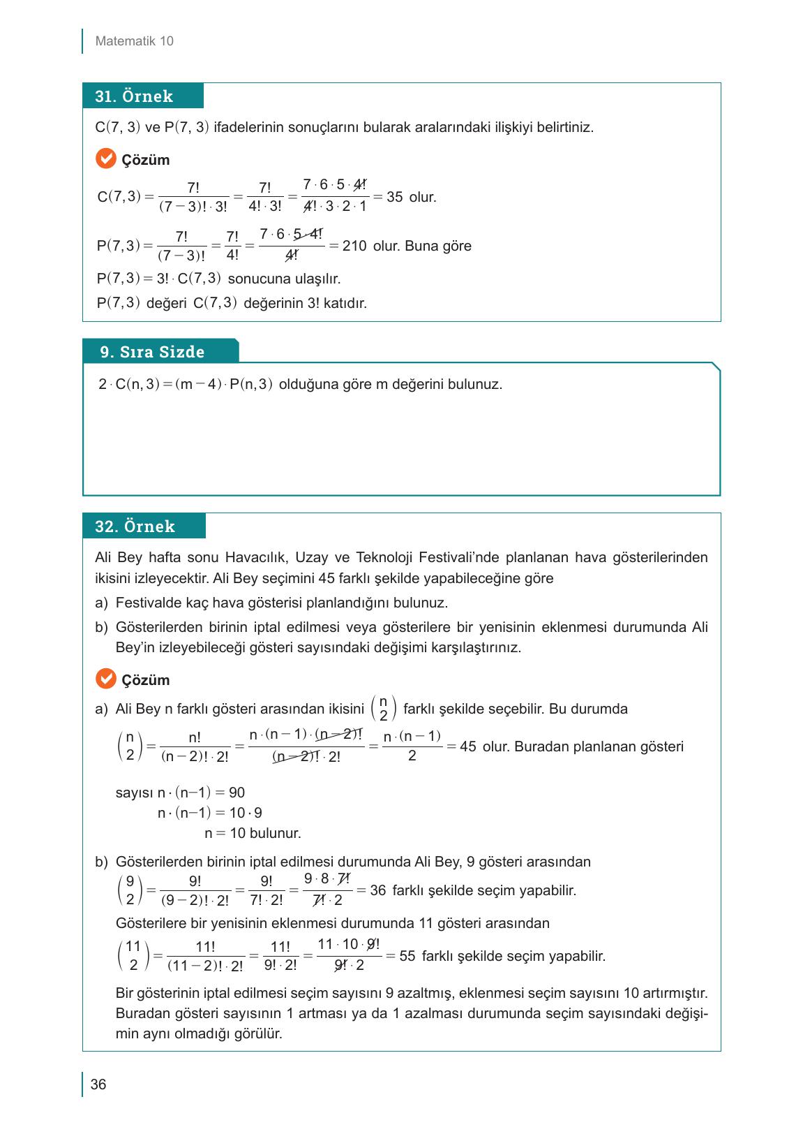 10. Sınıf Meb Yayınları Matematik Ders Kitabı Sayfa 36 Cevapları