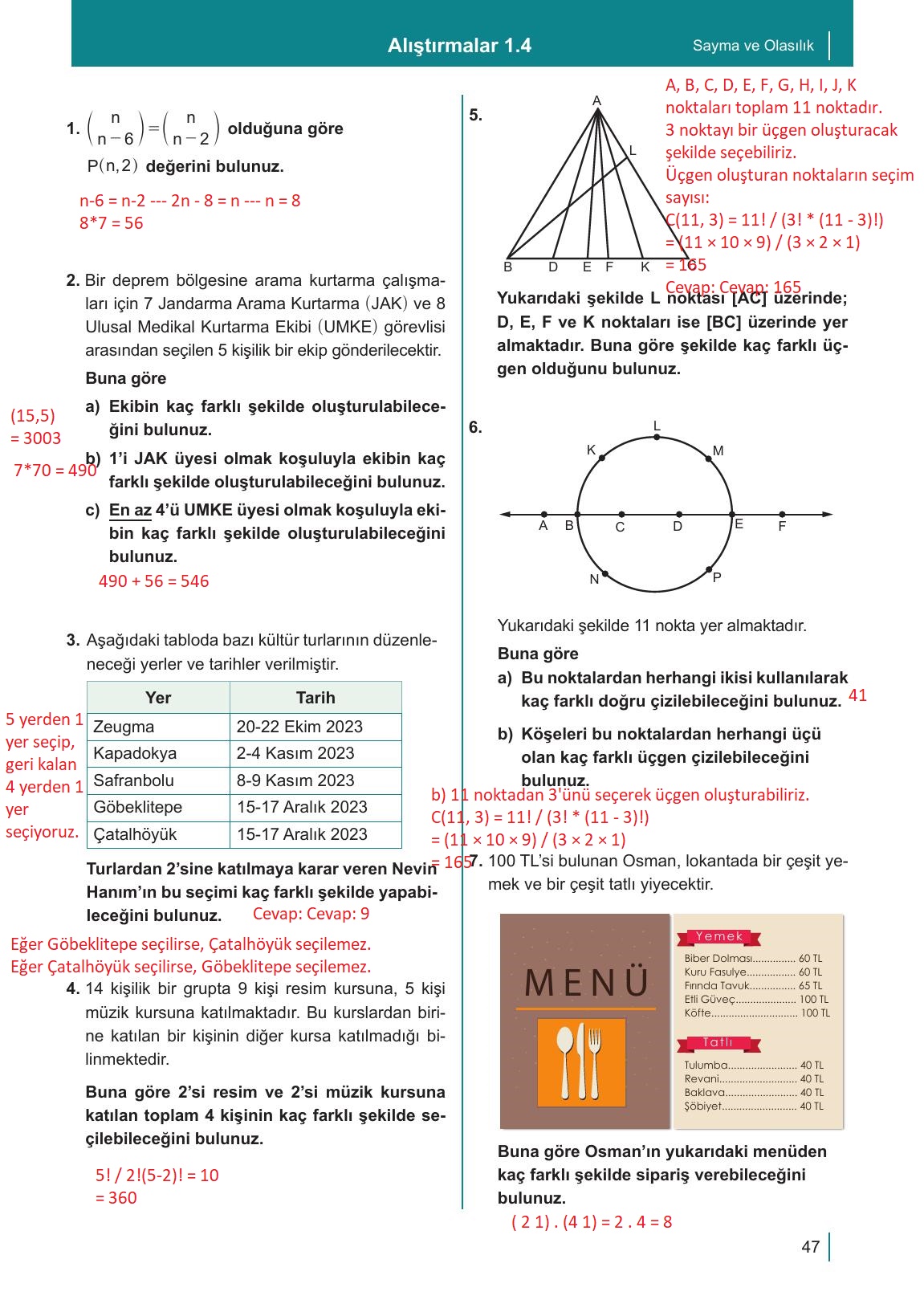 10. Sınıf Meb Yayınları Matematik Ders Kitabı Sayfa 47 Cevapları