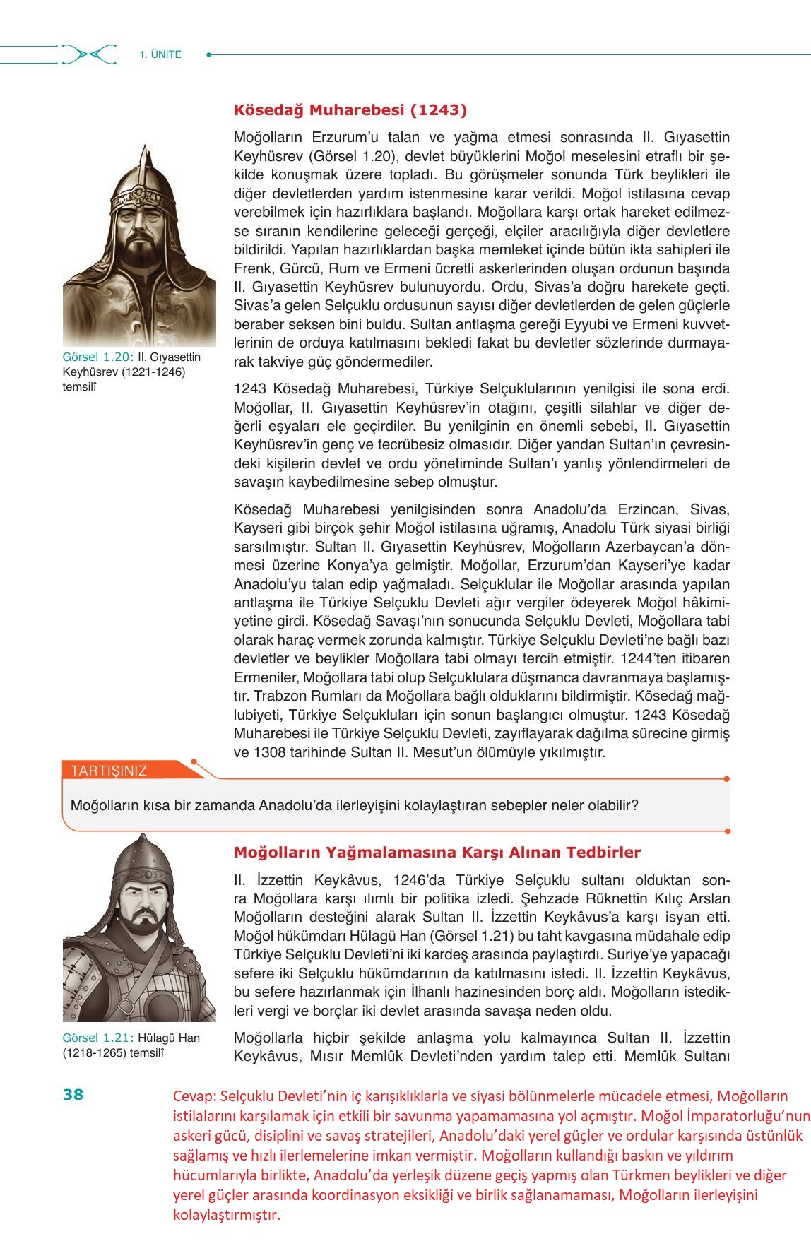 10. Sınıf Meb Yayınları Tarih Ders Kitabı Sayfa 38 Cevapları