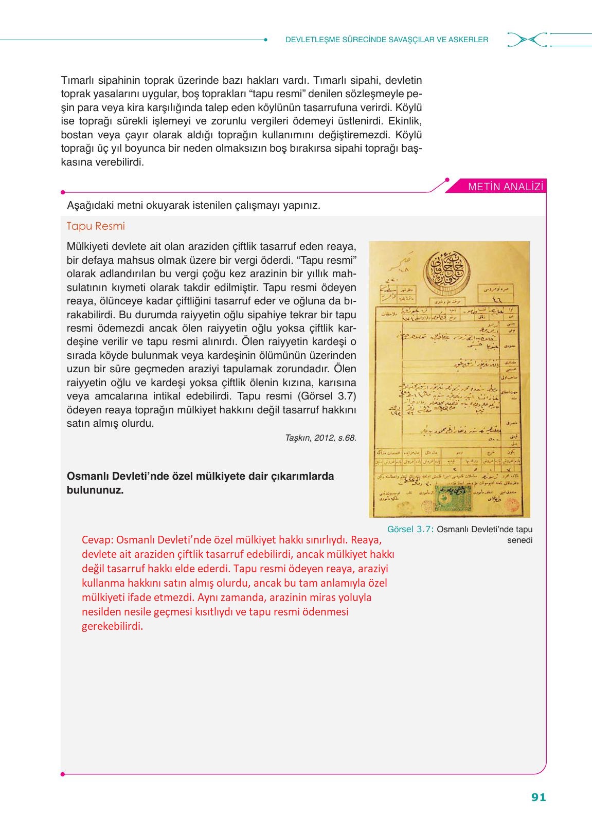 10. Sınıf Meb Yayınları Tarih Ders Kitabı Sayfa 91 Cevapları