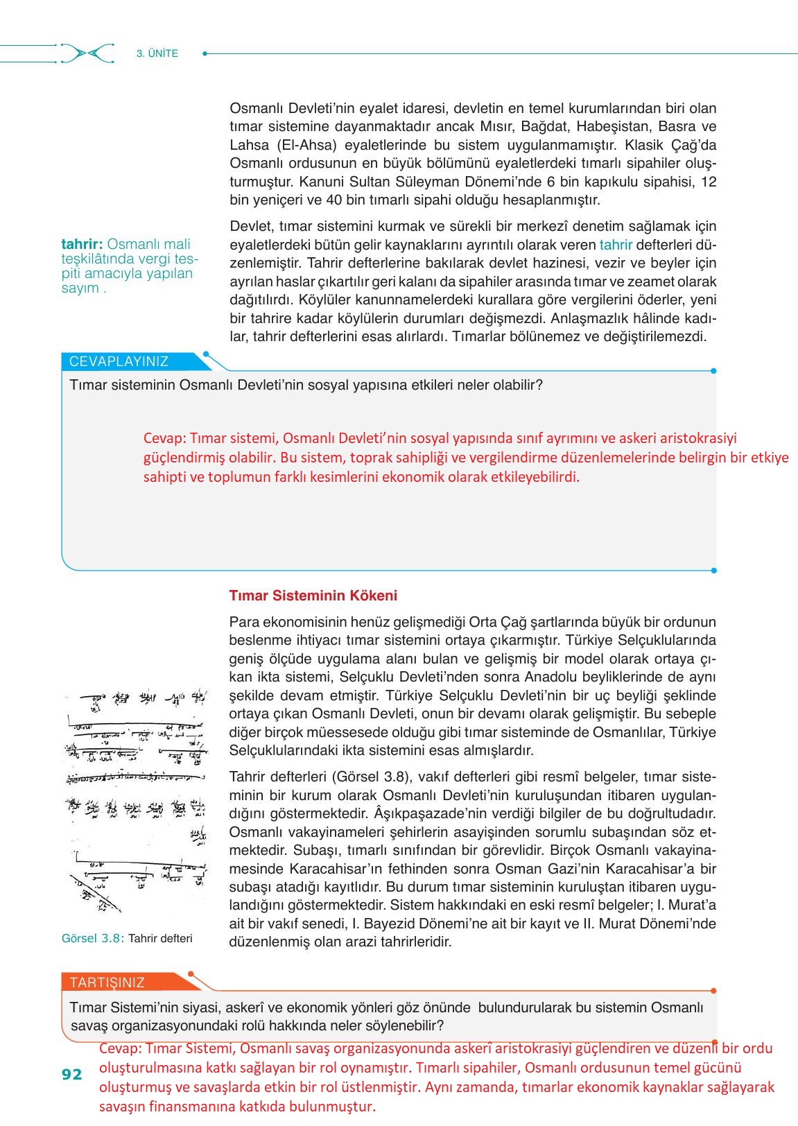 10. Sınıf Meb Yayınları Tarih Ders Kitabı Sayfa 92 Cevapları