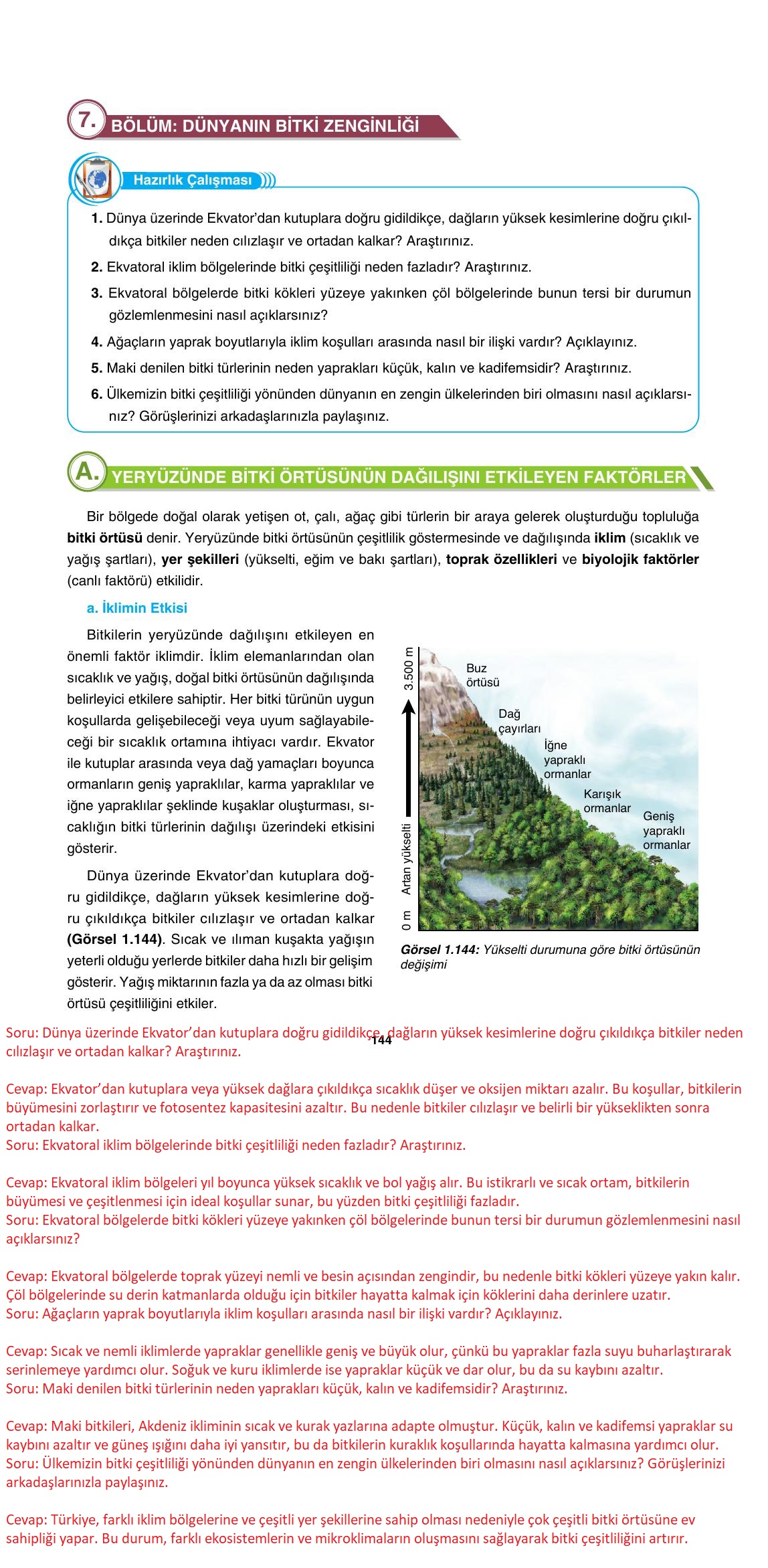 10. Sınıf Tutku Yayıncılık Coğrafya Ders Kitabı Sayfa 144 Cevapları