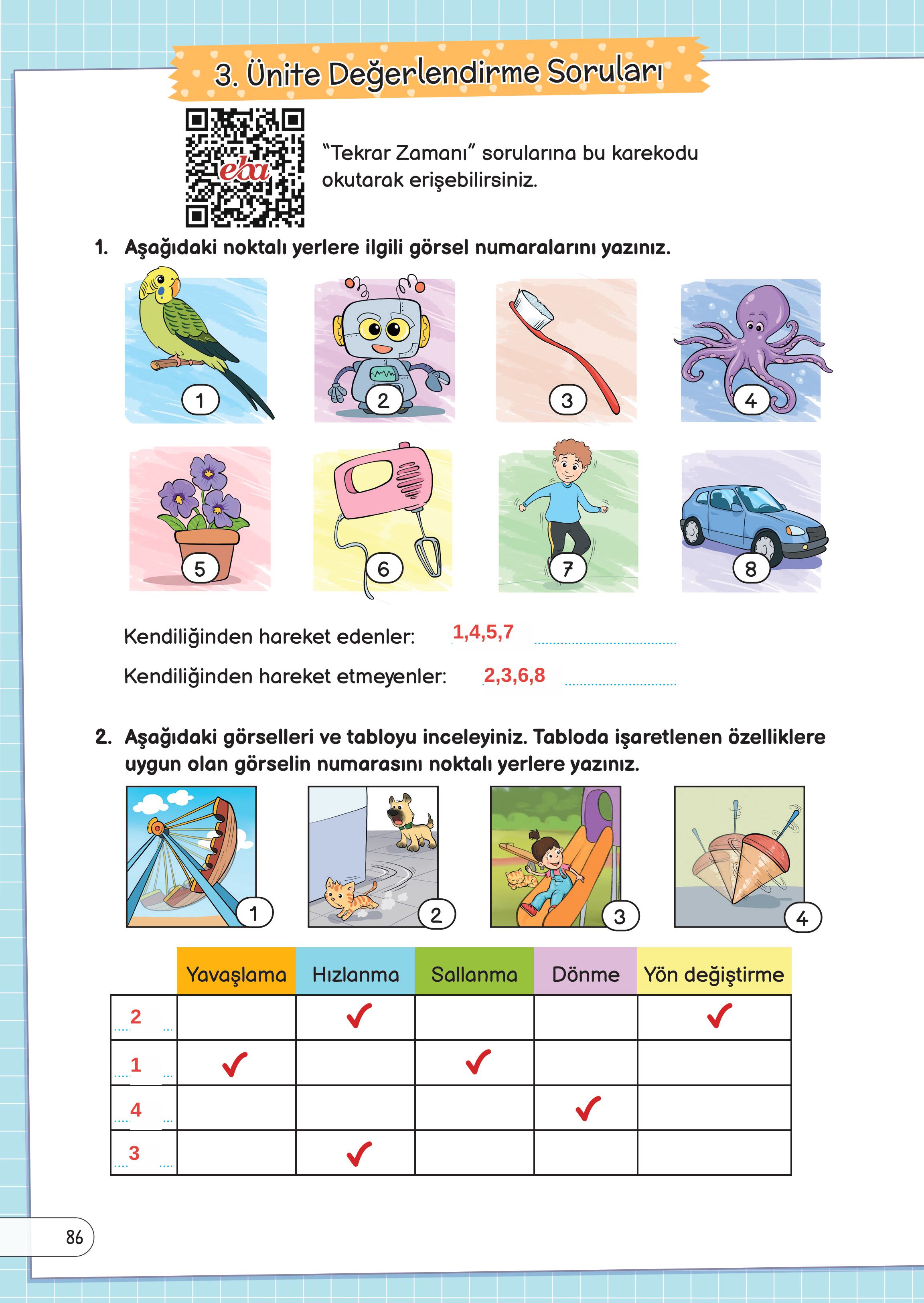 3. Sınıf Meb Yayınları Fen Bilimleri Ders Kitabı Sayfa 86 Cevapları