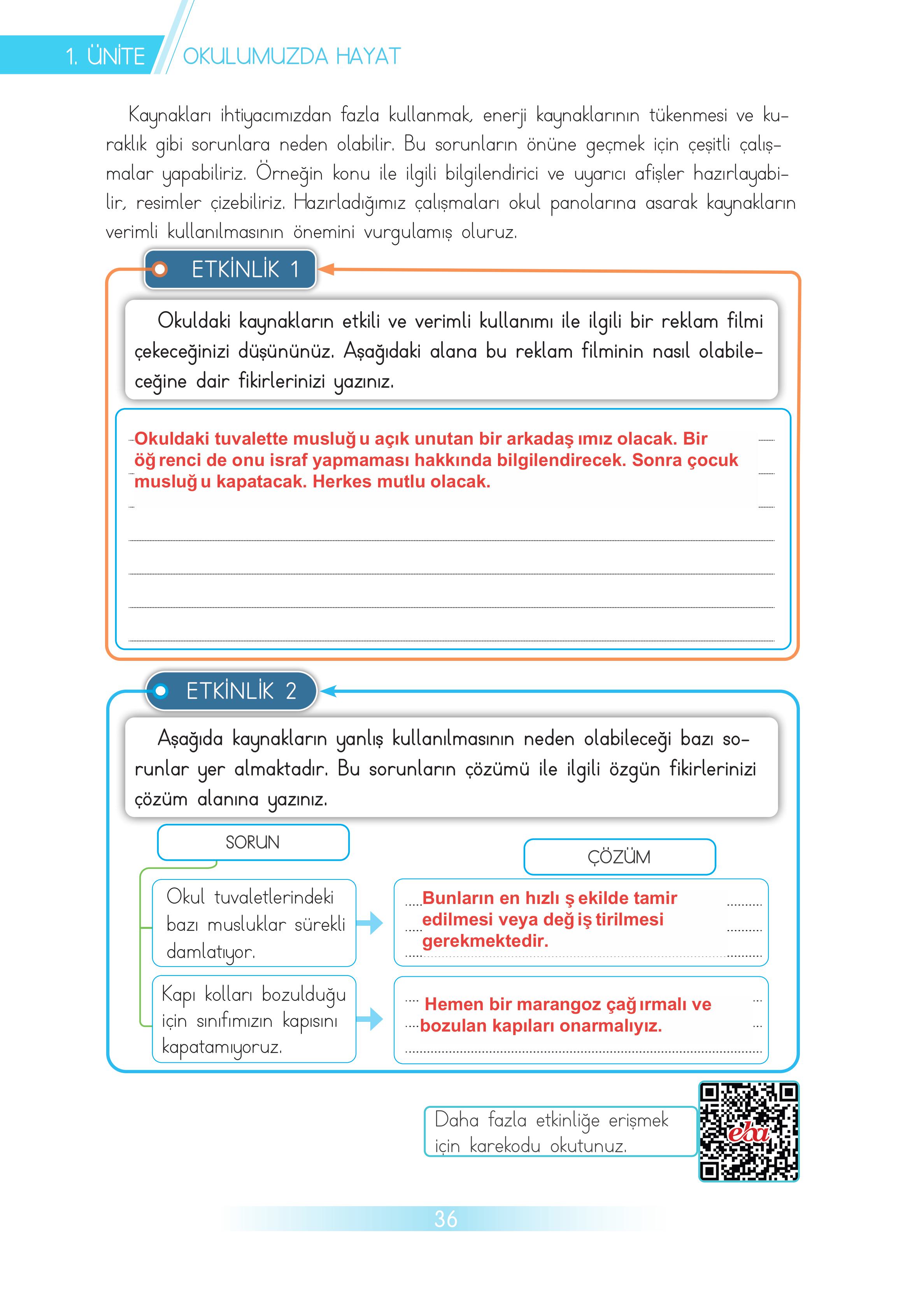 3. Sınıf Meb Yayınları Hayat Bilgisi Ders Kitabı Sayfa 36 Cevapları